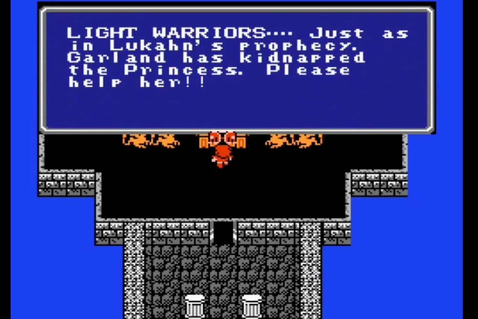 Giao diện khởi đầu với nhiệm vụ đầu tiên trong Final Fantasy phiên bản NES, khởi nguồn cho series JRPG huyền thoại nhưng không kém phần khắc nghiệt.