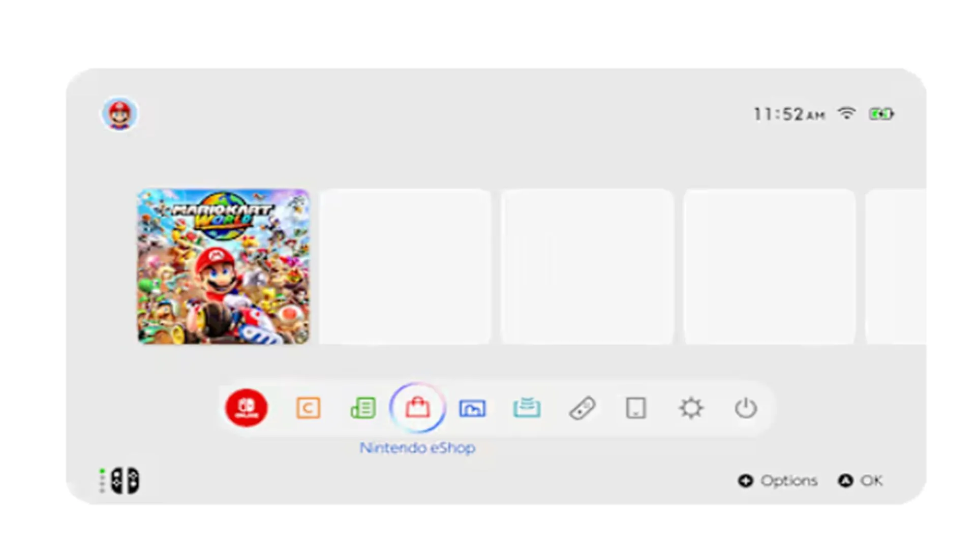 Giao diện màn hình chính của Nintendo Switch 2, thể hiện sự tương đồng với phiên bản tiền nhiệm, theo nguồn từ Nintendo.