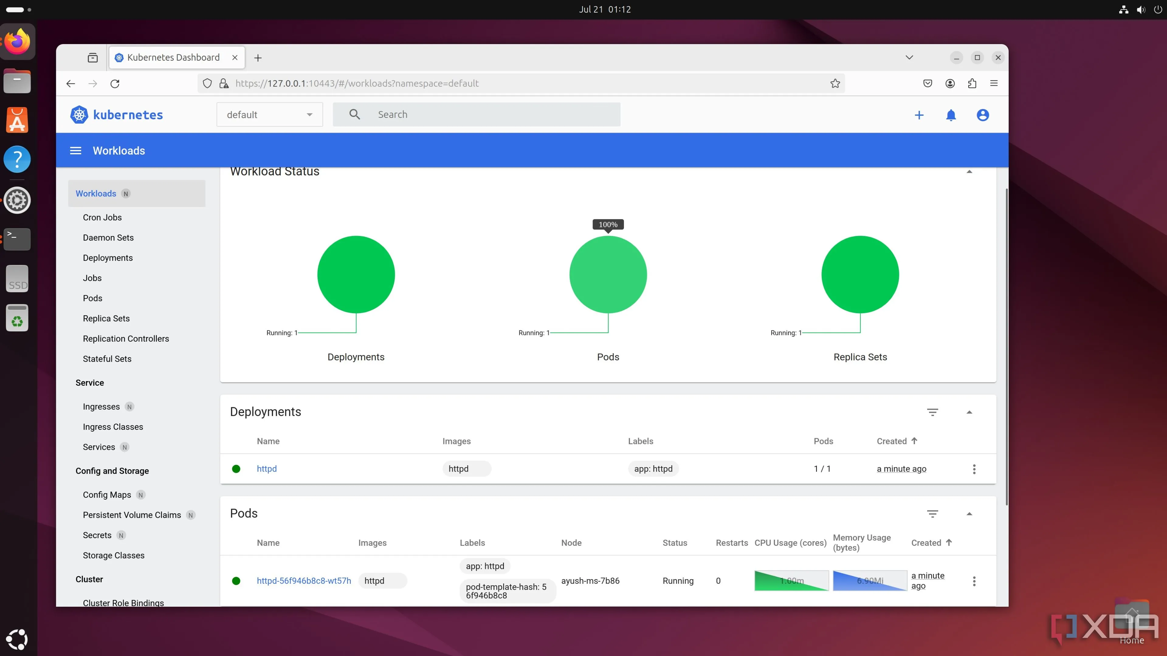 Giao diện MicroK8s Dashboard trên hệ điều hành Ubuntu, công cụ hỗ trợ quản lý Kubernetes hiệu quả