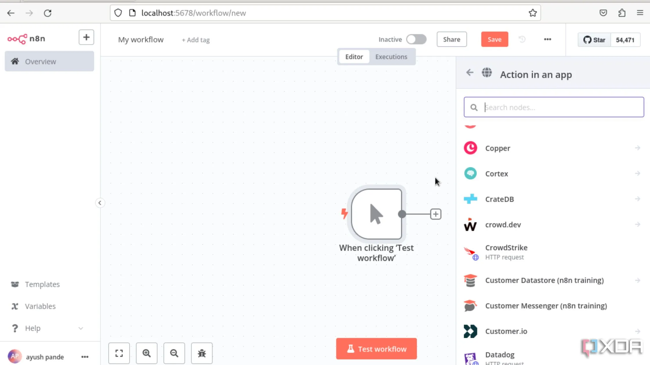 Giao diện người dùng n8n với các node đang được kết nối, minh họa quá trình tạo workflow tự động hóa phức tạp