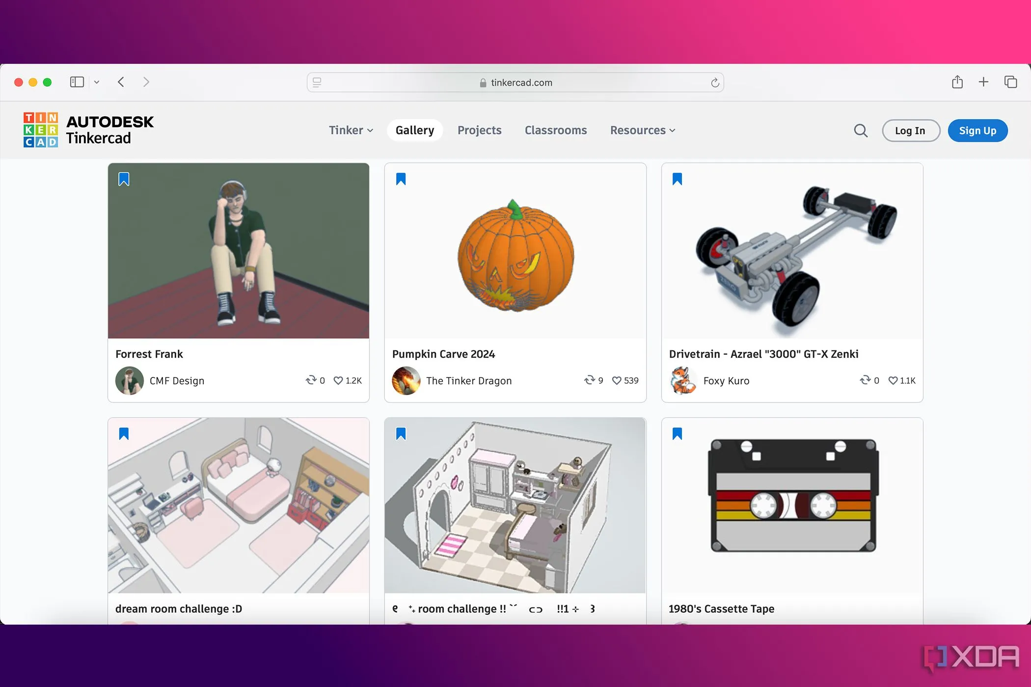 Giao diện người dùng thân thiện của Autodesk TinkerCAD hiển thị bộ sưu tập dự án 3D