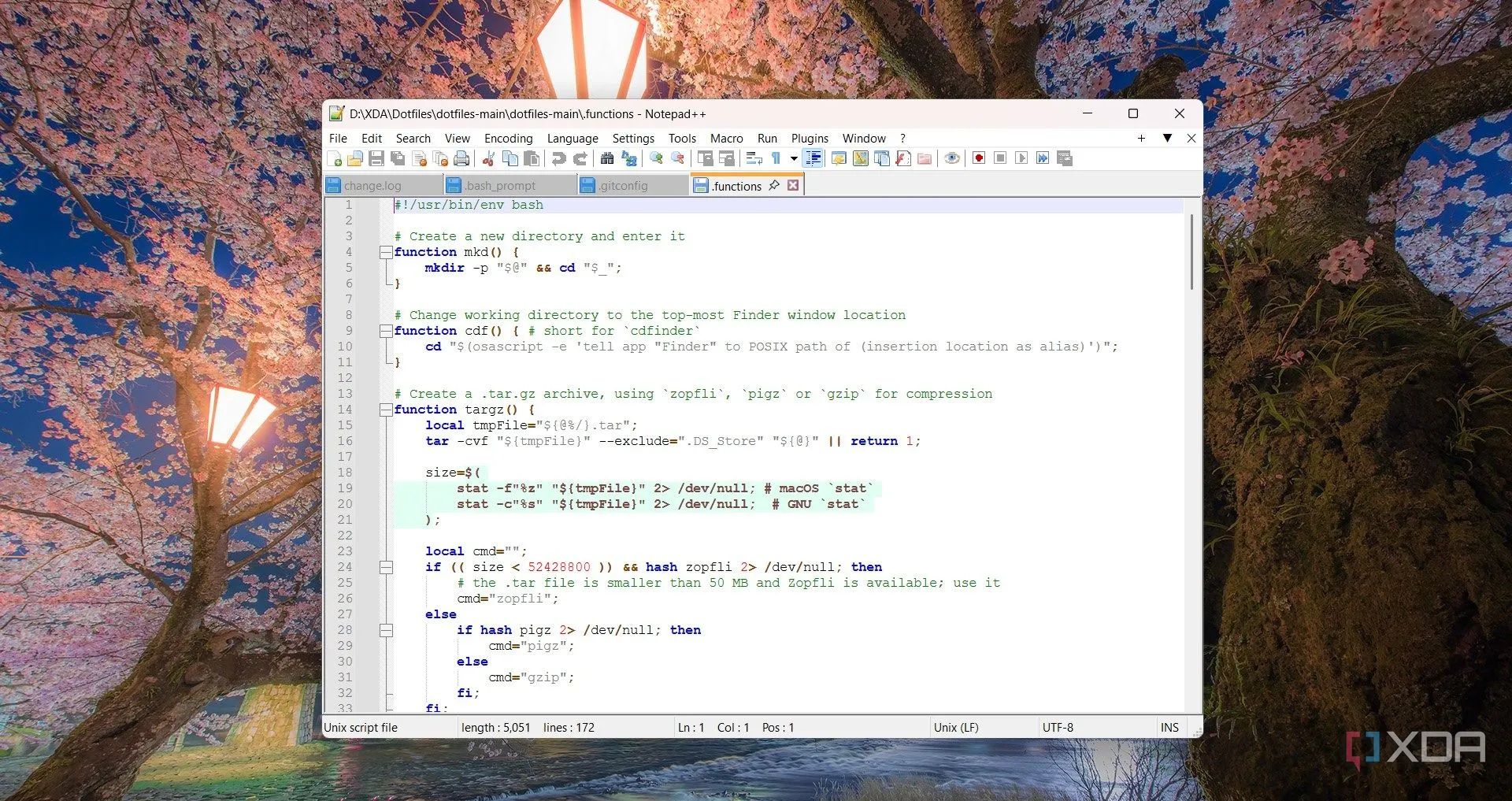 Giao diện Notepad++ đang chỉnh sửa tệp .functions với tính năng tô màu cú pháp