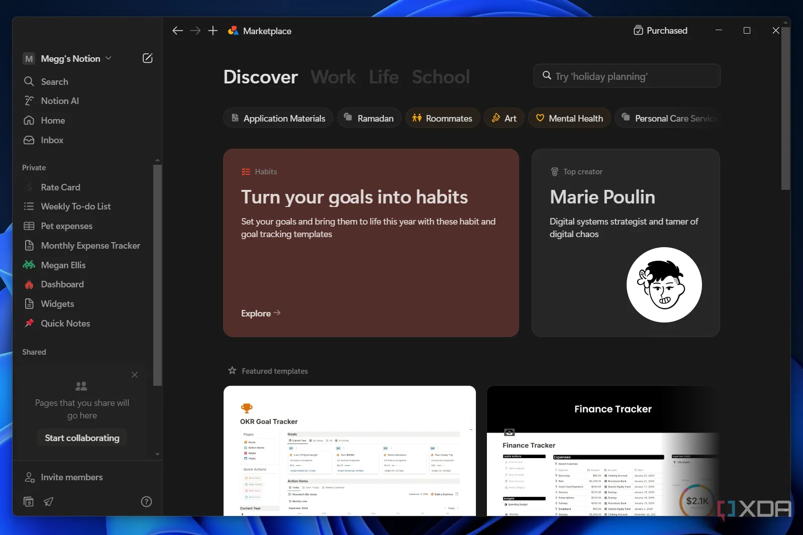 Giao diện Notion Marketplace với nhiều mẫu template sẵn có, giúp người dùng dễ dàng bắt đầu và khám phá tính năng.