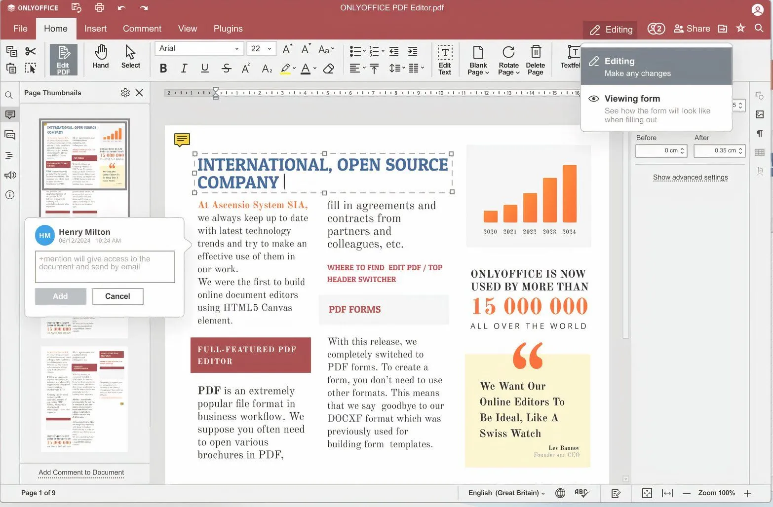 Giao diện phần mềm OnlyOffice Desktop Editors đang hiển thị một tài liệu