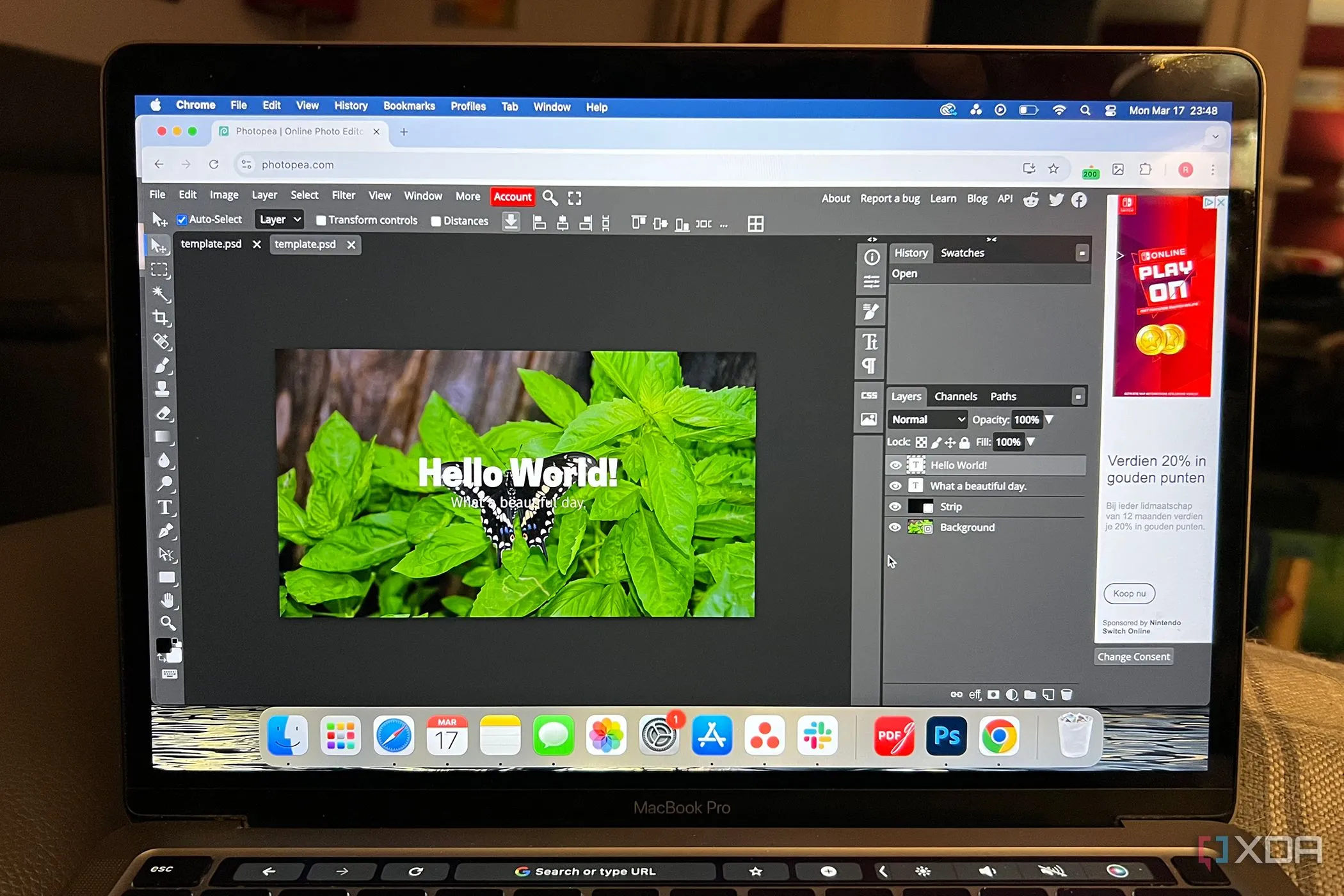 giao diện Photopea trên MacBook