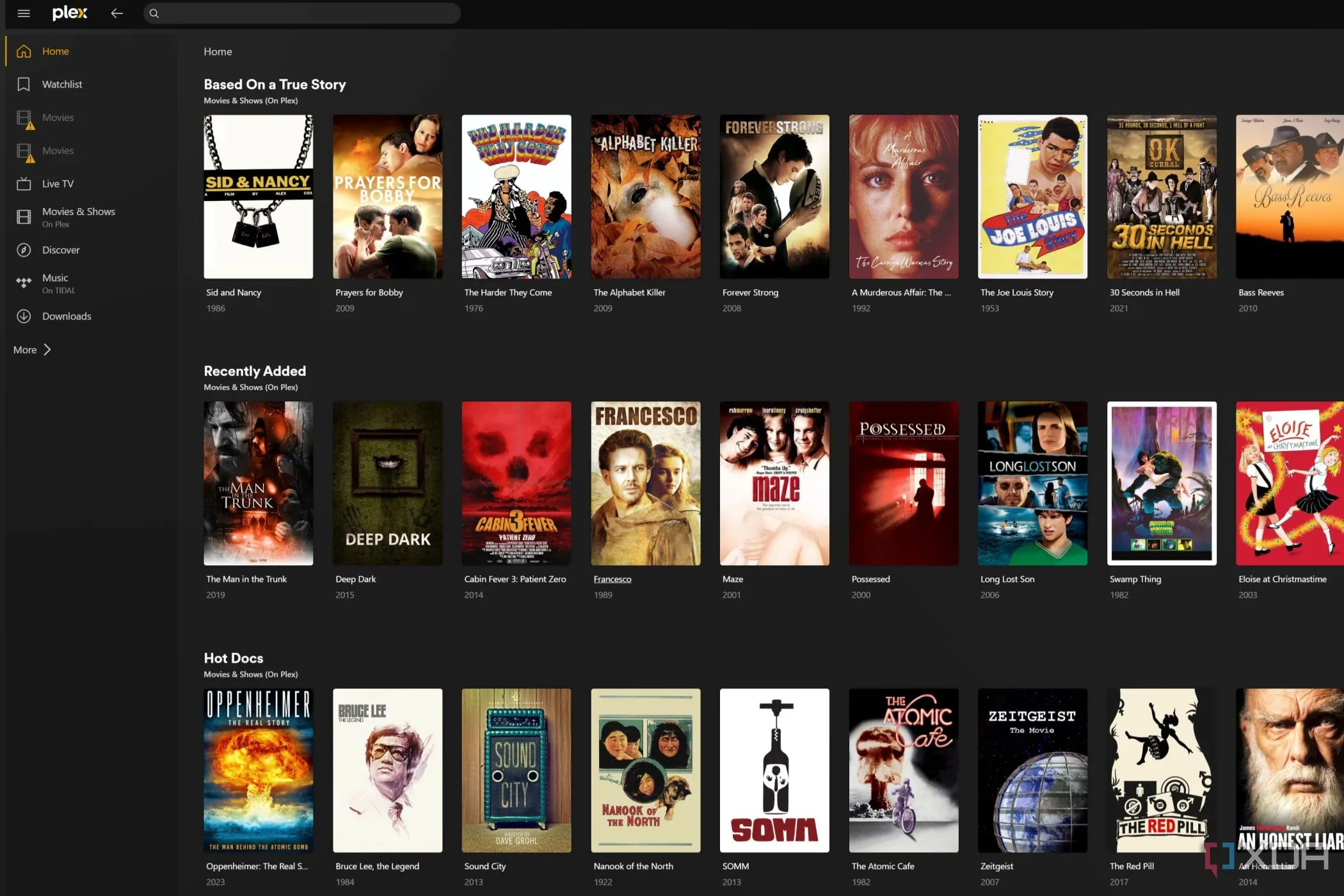Giao diện Plex trên máy tính PC minh họa trải nghiệm streaming miễn phí