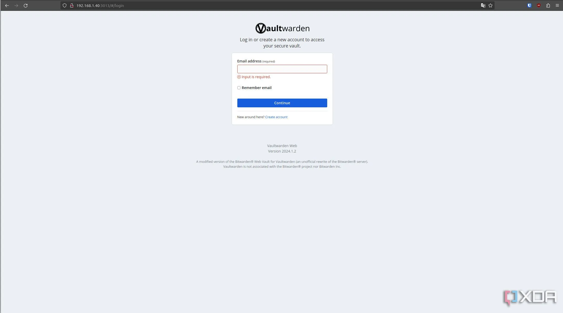 Giao diện quản lý mật khẩu Vaultwarden đang chạy trên Synology DSM, thể hiện khả năng self-host đáng tin cậy.