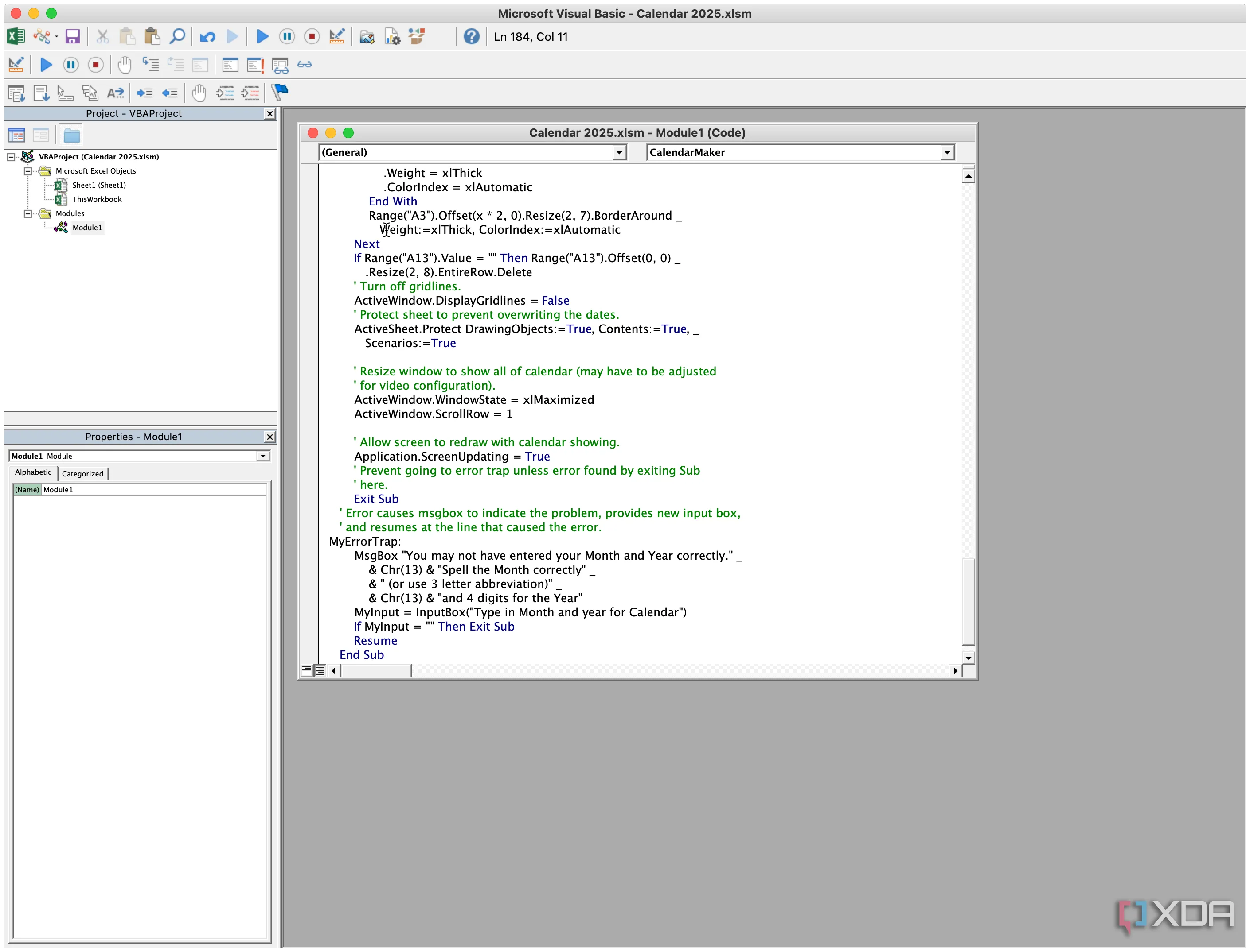 Giao diện soạn thảo mã VBA (Visual Basic for Applications) trong Excel để tạo macro