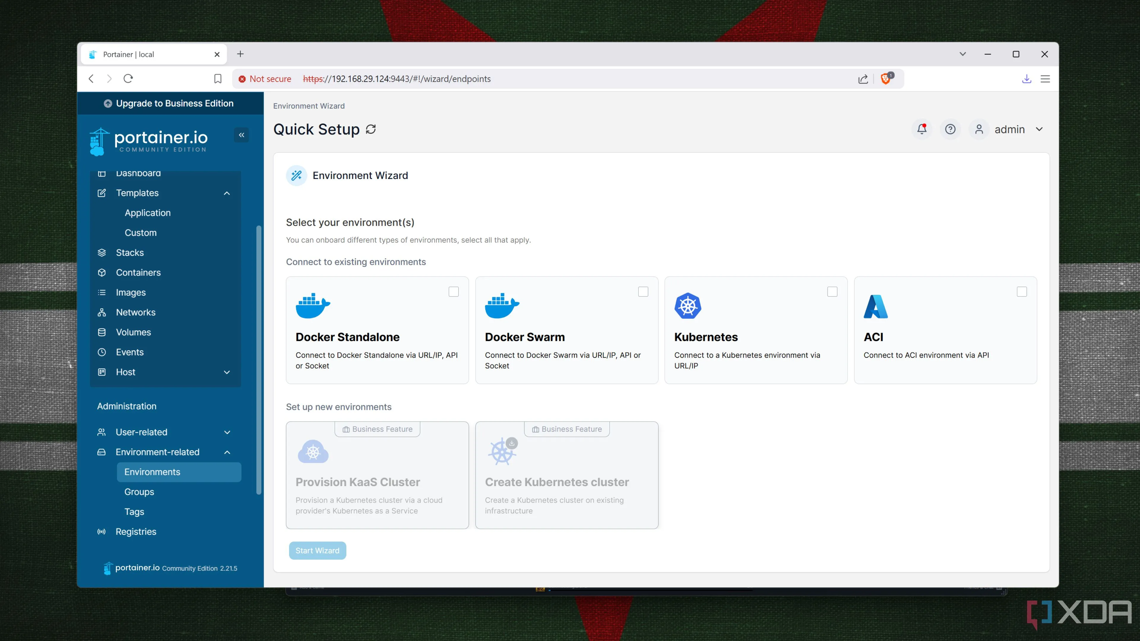 Giao diện tab &quot;Environment&quot; trong Portainer, minh họa khả năng quản lý các container Docker và dịch vụ tự host trên Mac Mini một cách trực quan và hiệu quả.