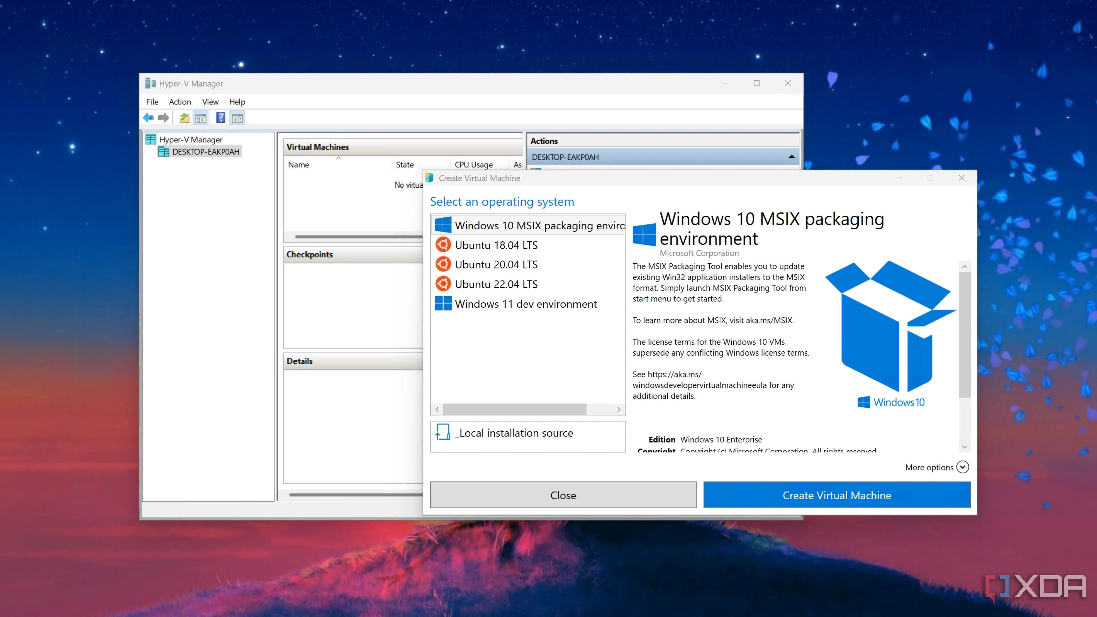 Giao diện tạo máy ảo Windows 11 trên Hyper-V, cho thấy quy trình đơn giản và tối ưu hóa cho môi trường Windows.
