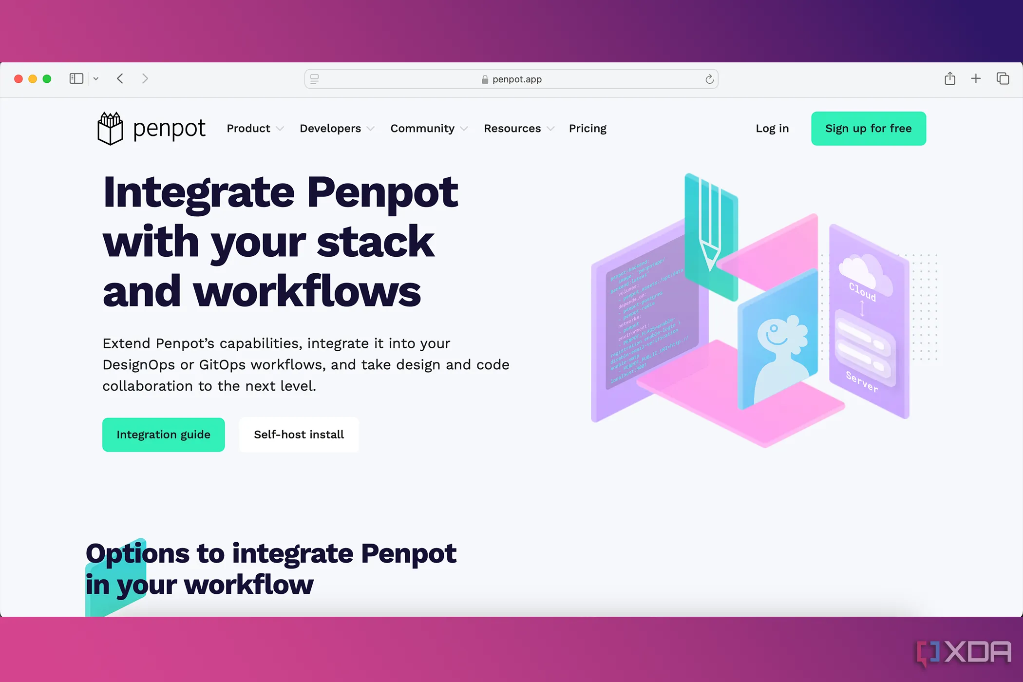 Giao diện tích hợp API của Penpot, hỗ trợ tùy chỉnh và tự động hóa quy trình DesignOps và GitOps