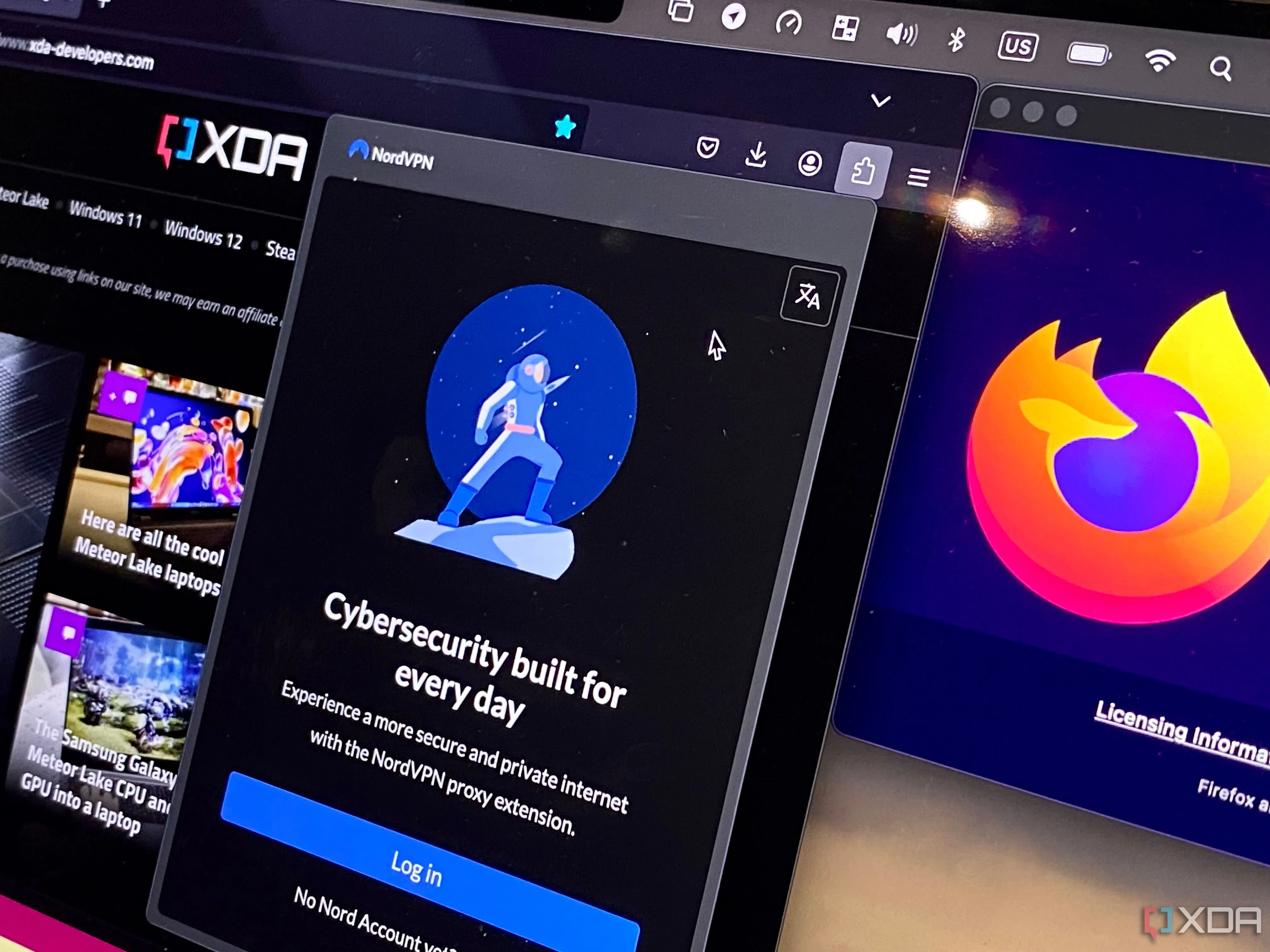 Giao diện tiện ích mở rộng NordVPN trên trình duyệt Firefox trên máy tính Mac