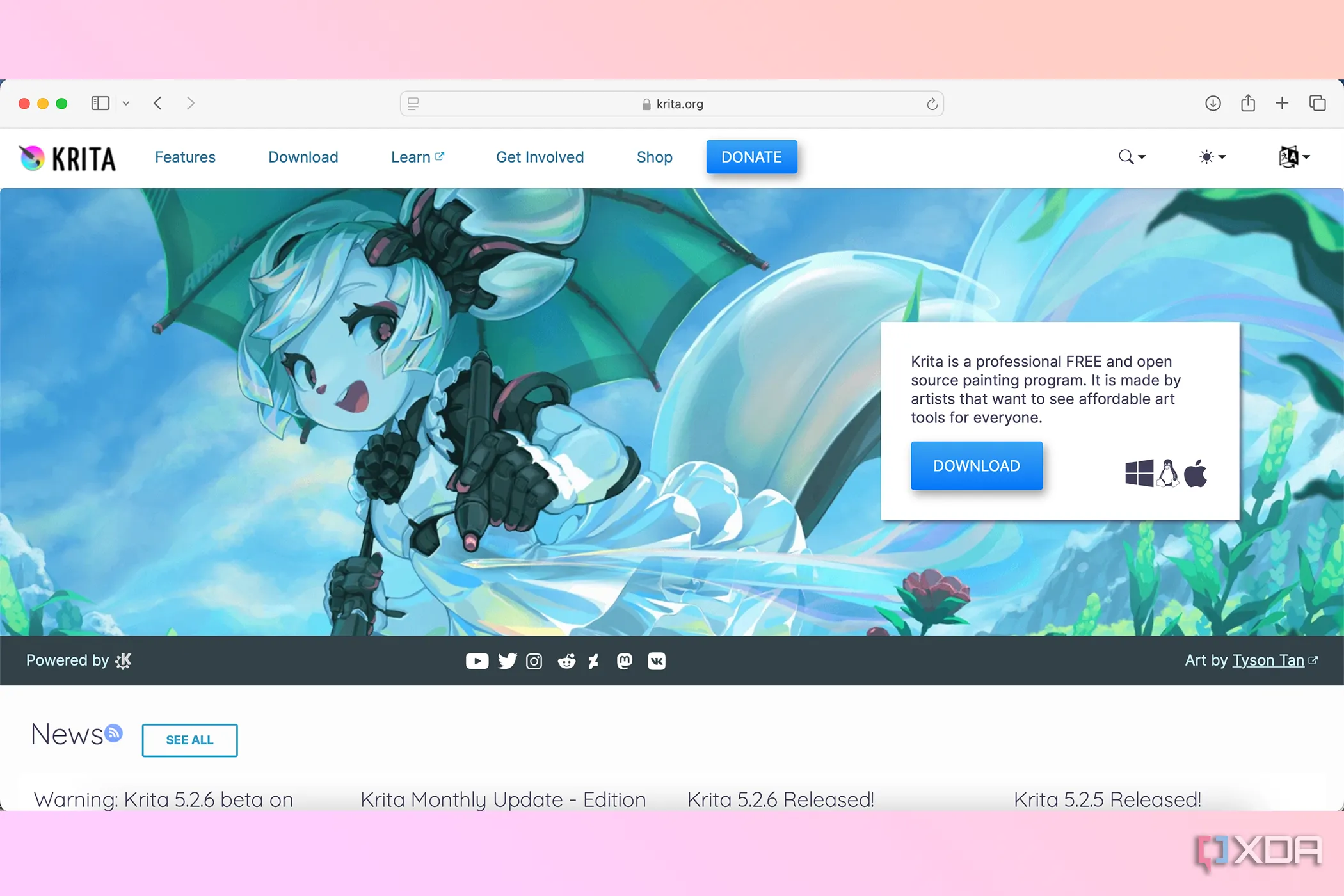 Giao diện trang chủ phần mềm vẽ Krita, ứng dụng mã nguồn mở