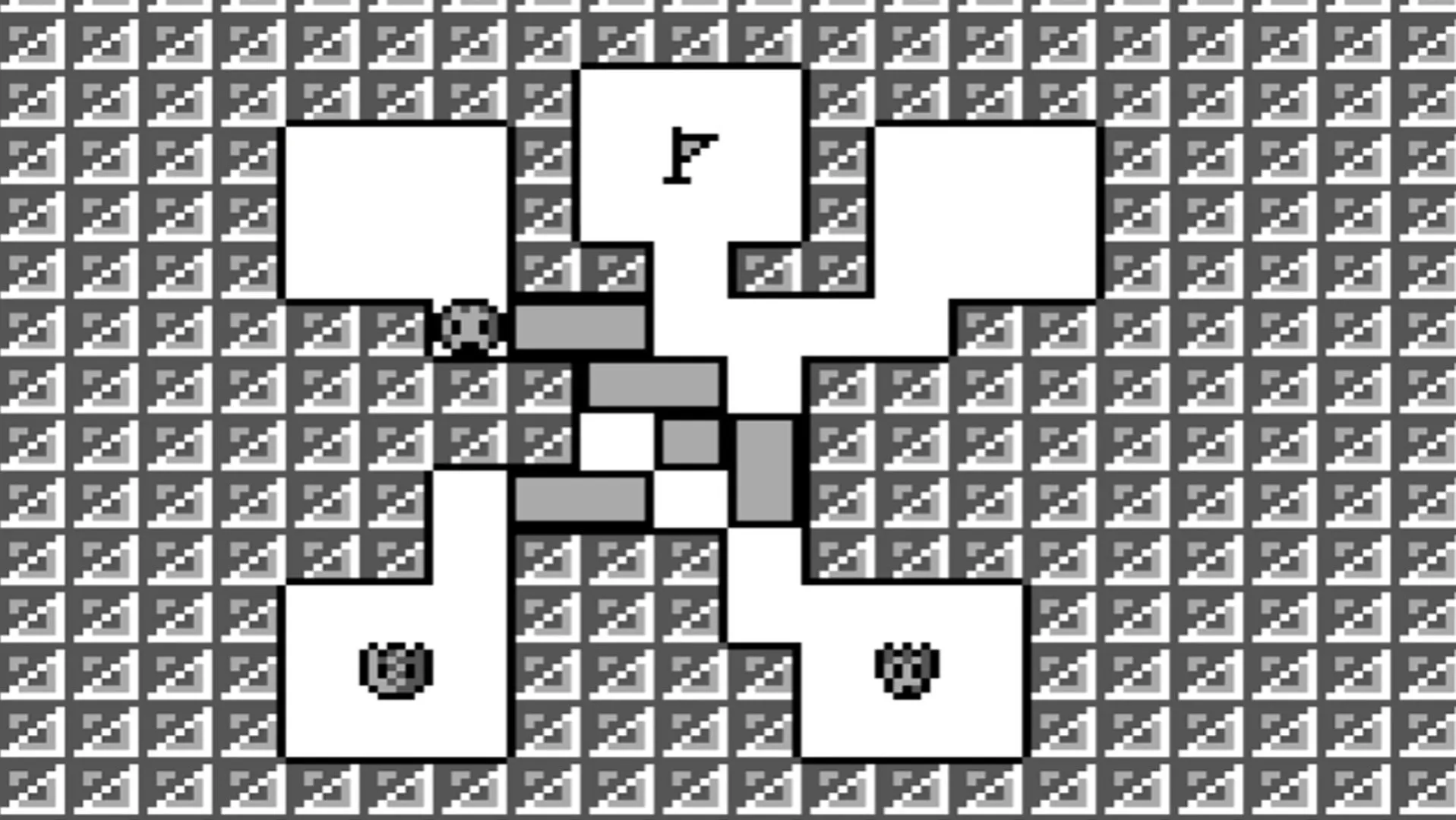 Giao diện trò chơi giải đố Amazing Tater trên Game Boy, hiển thị nhân vật củ khoai tây trong mê cung, một tựa game puzzle cổ điển rất hiếm của Atlus.