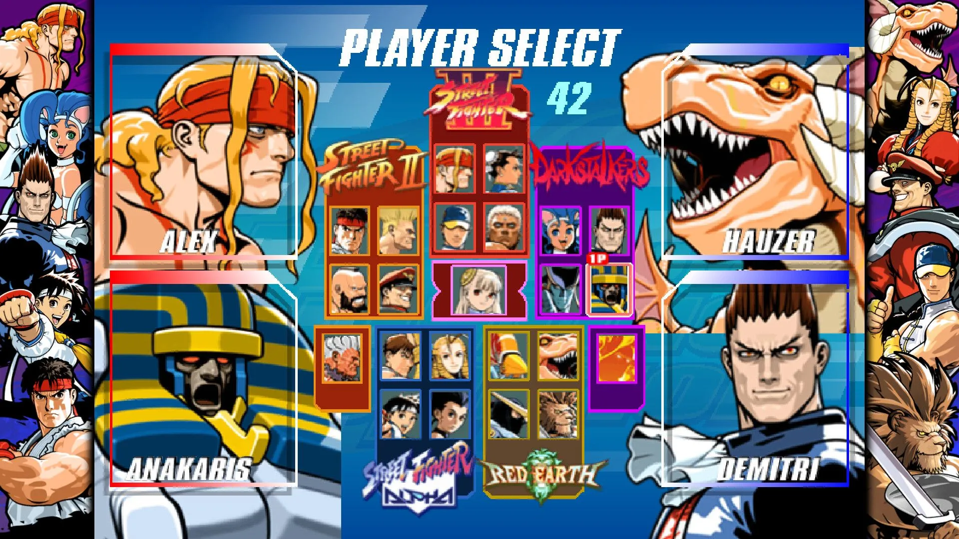 Giao diện tùy chỉnh nhân vật trong Capcom Fighting Collection 2, hiển thị các lựa chọn nâng cao