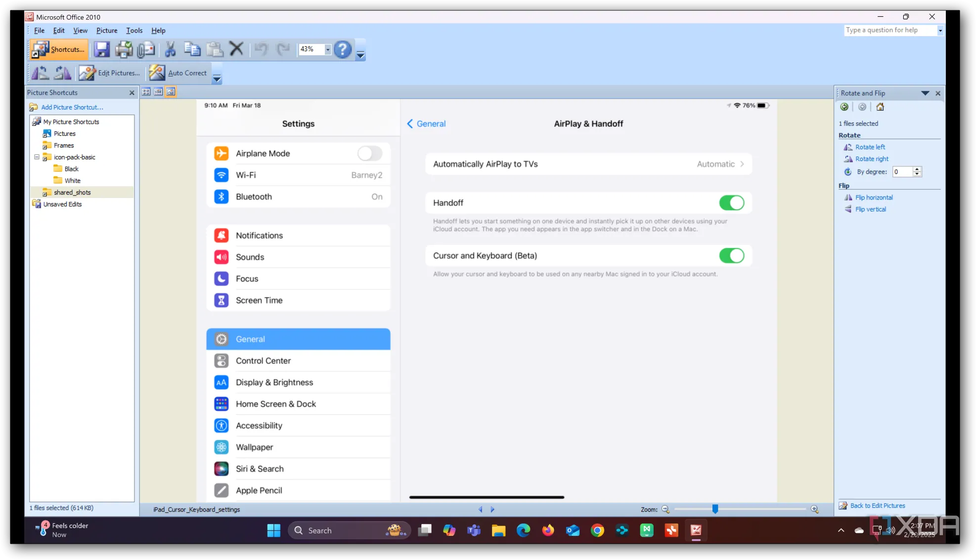 Giao diện ứng dụng Microsoft Office Picture Manager với các công cụ chỉnh sửa ảnh cơ bản như cắt, xoay, chỉnh màu sắc, minh họa sự đơn giản của phần mềm.