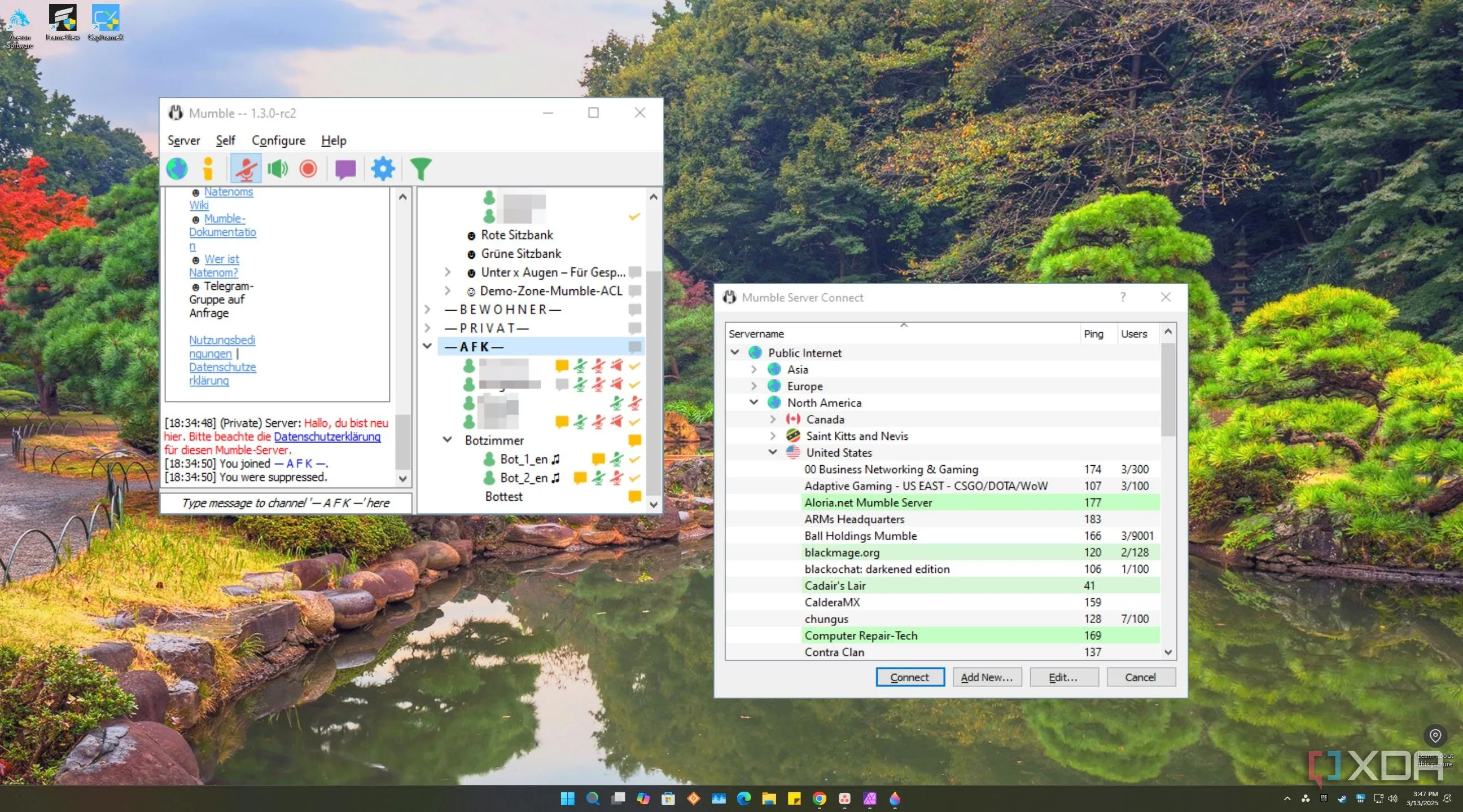 Giao diện ứng dụng Mumble trên máy tính để bàn Windows.