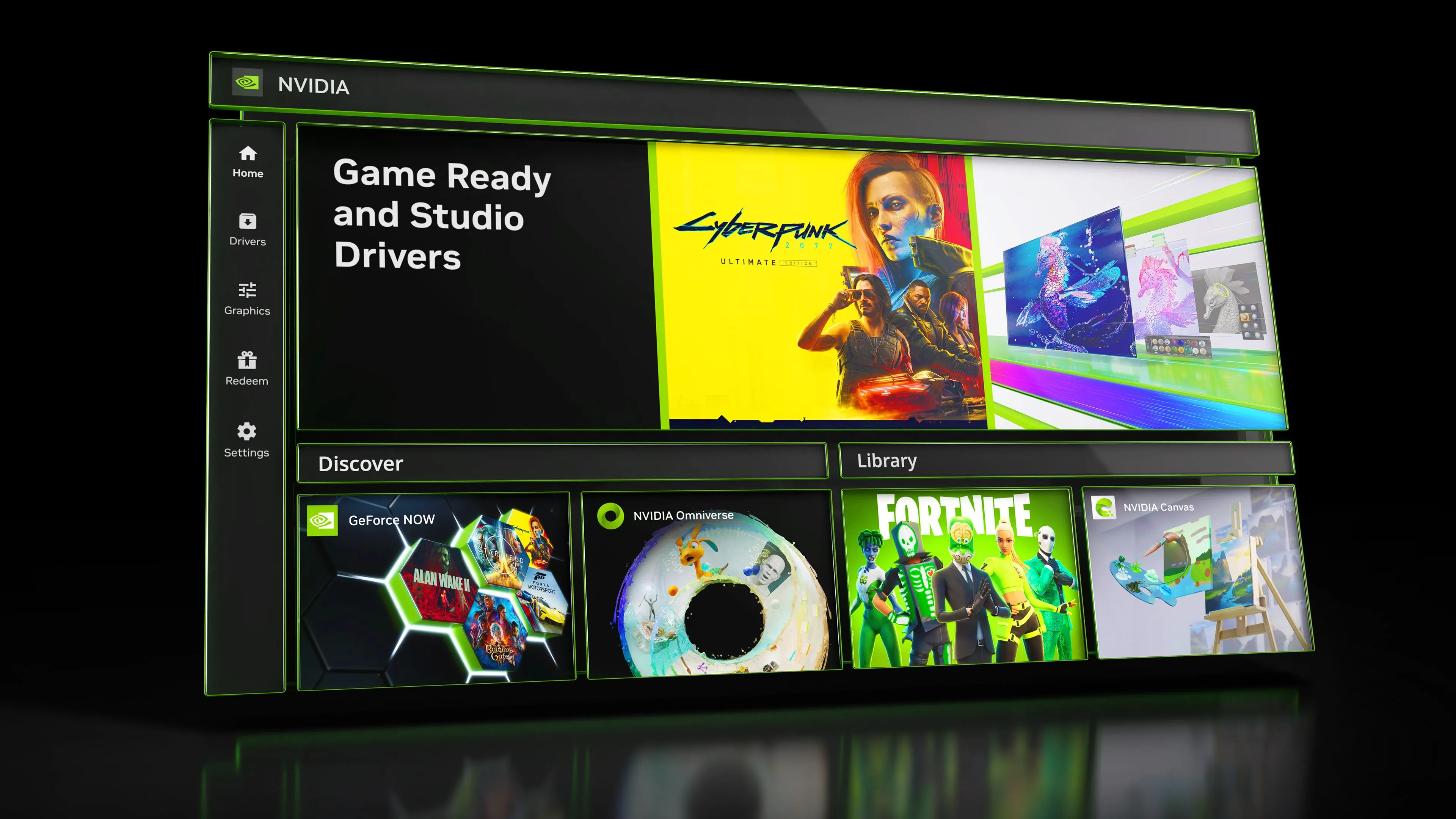 Giao diện ứng dụng Nvidia, minh họa nơi người dùng quản lý và cập nhật driver.