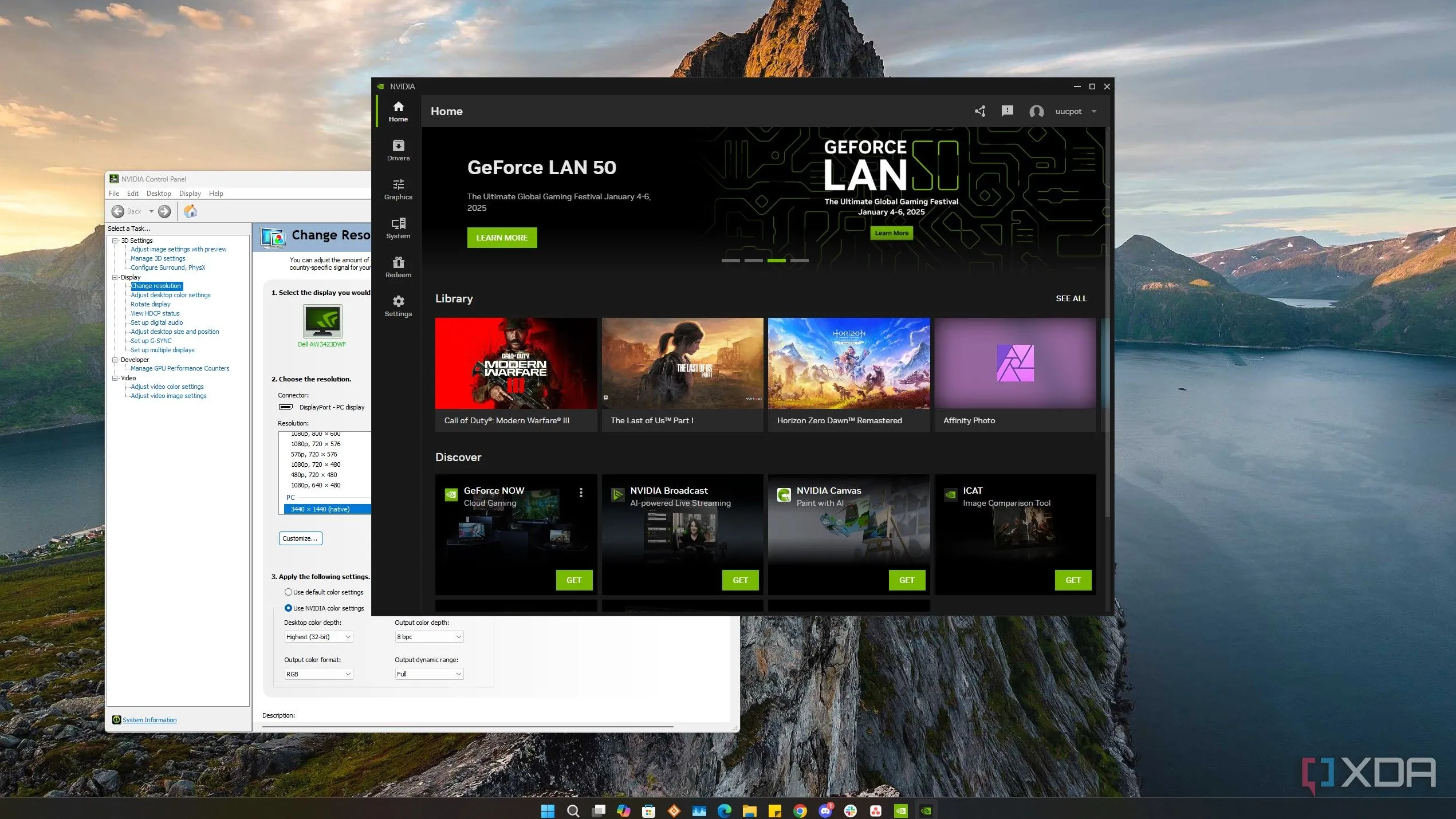 Giao diện ứng dụng Nvidia và Nvidia Control Panel trên Windows 11 cho phép điều chỉnh DLSS
