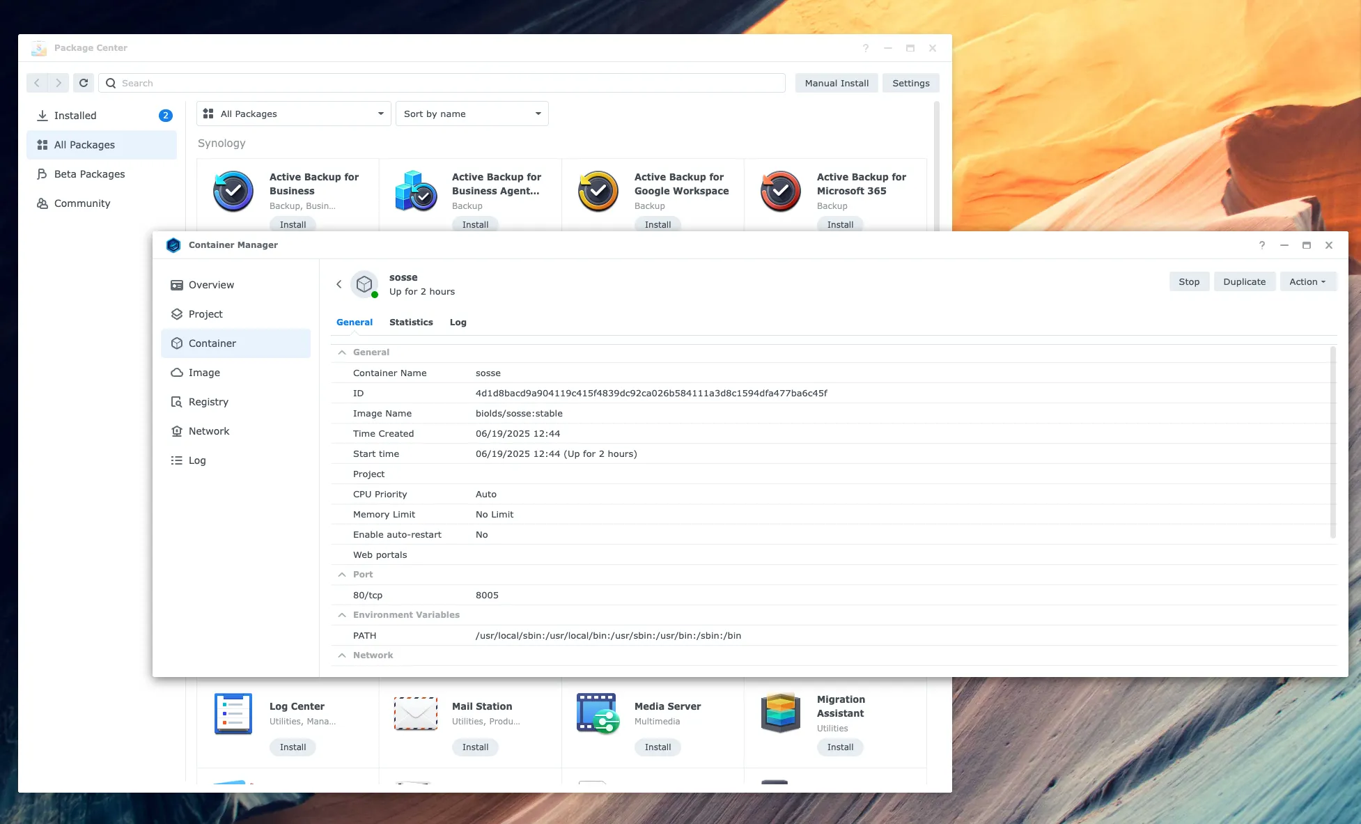 Giao diện ứng dụng Sosse đang hoạt động trên thiết bị Synology NAS