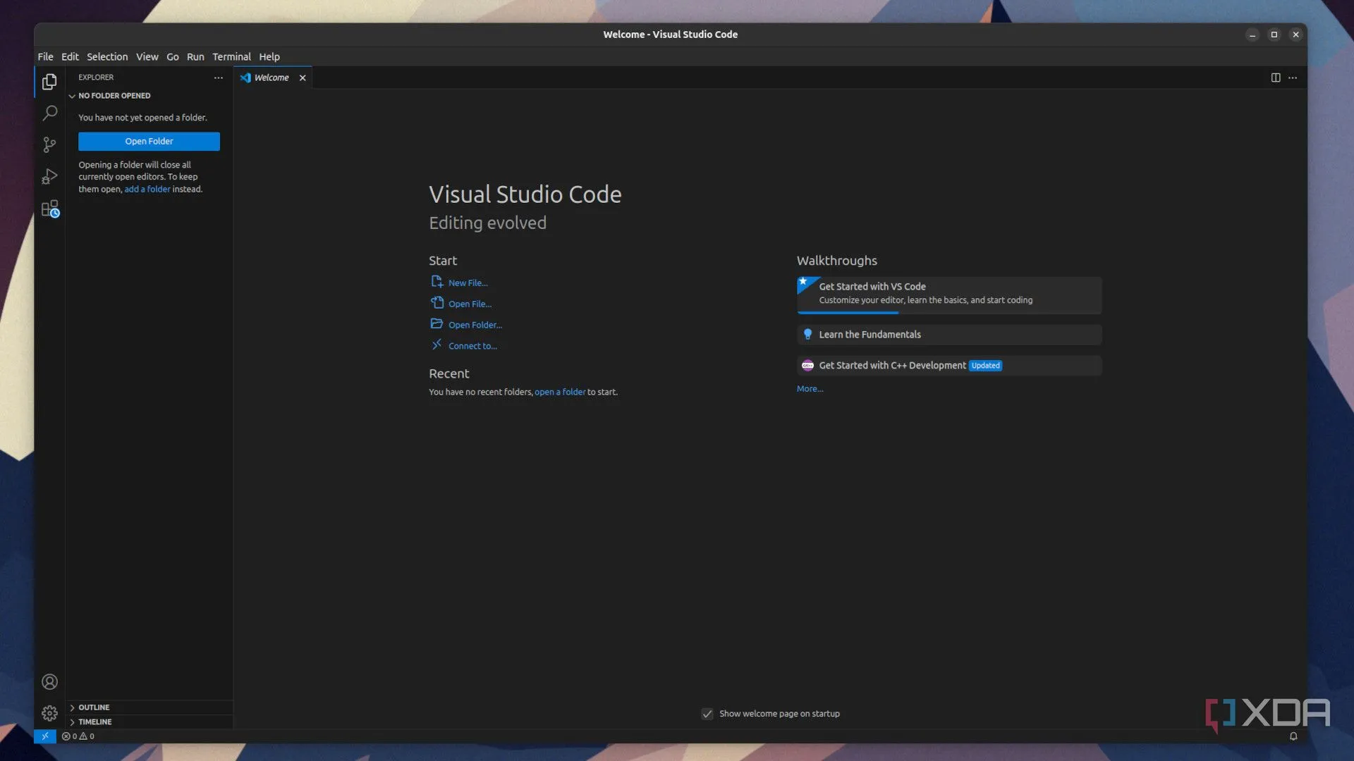 Giao diện Visual Studio Code chạy trên hệ điều hành Ubuntu, minh họa môi trường phát triển code trên Linux
