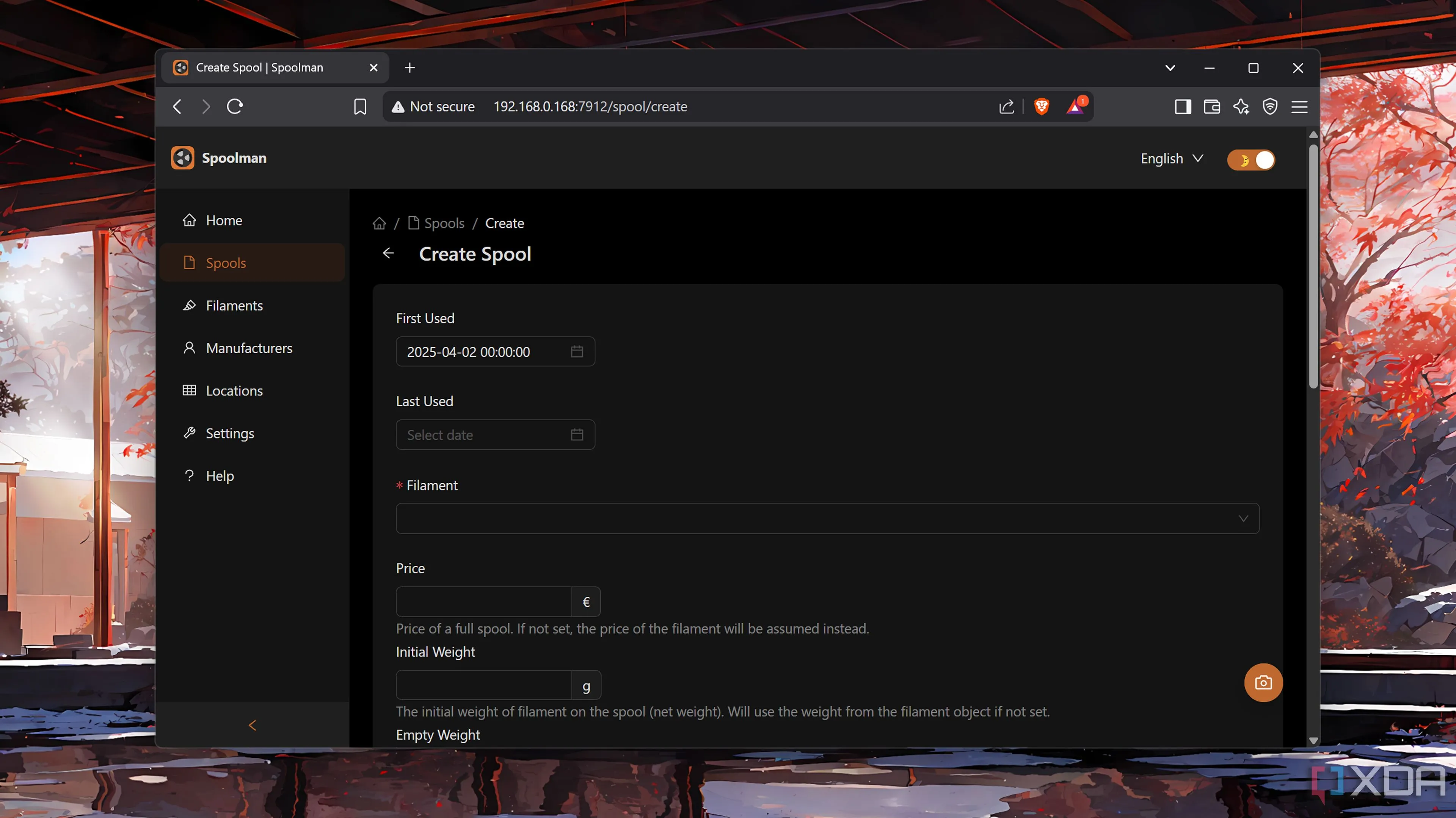 Giao diện web của Spoolman để theo dõi filament
