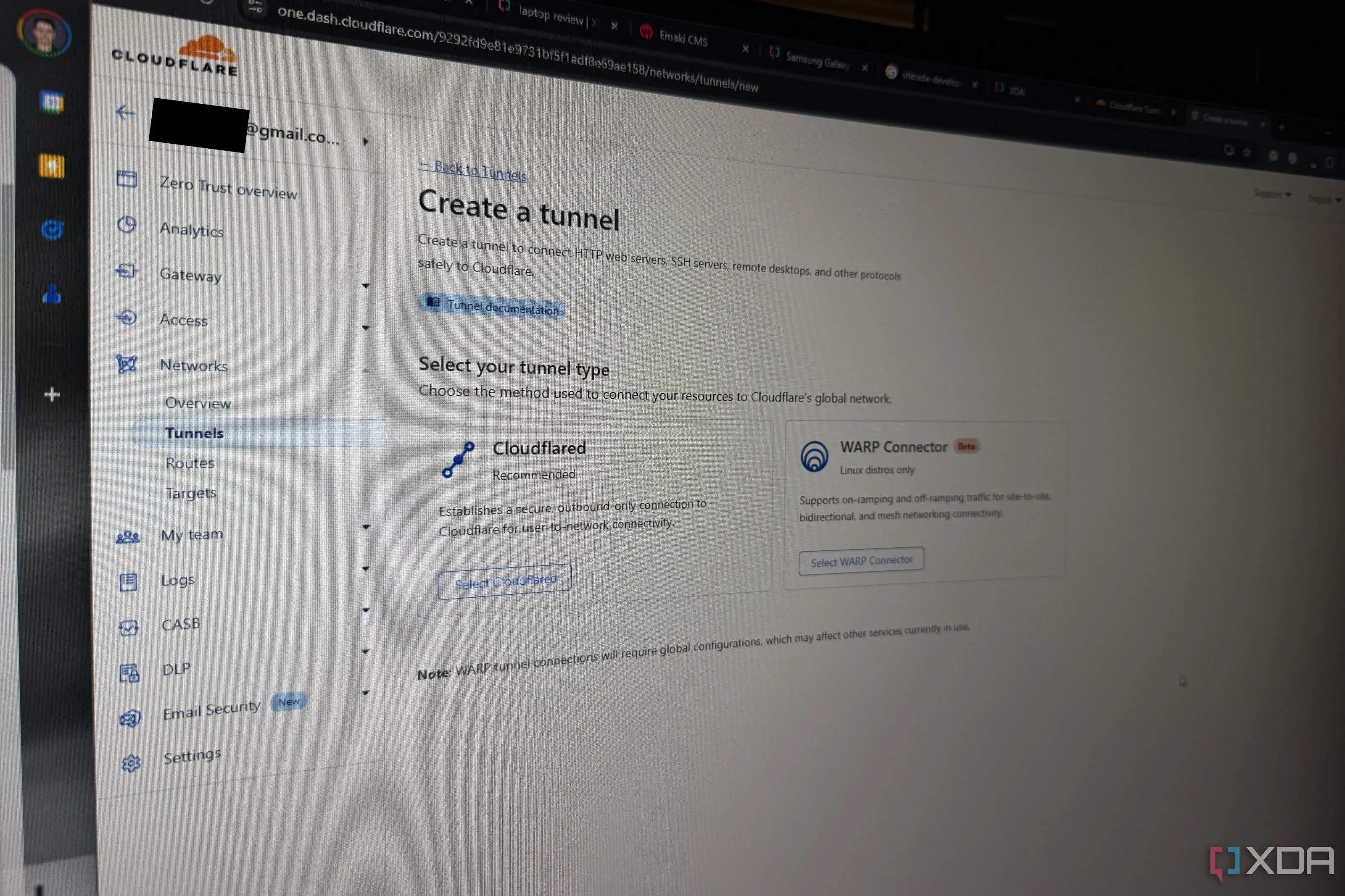 Giao diện website Cloudflare khi cấu hình một Cloudflare Tunnel, cho phép công khai dịch vụ mạng ra internet.