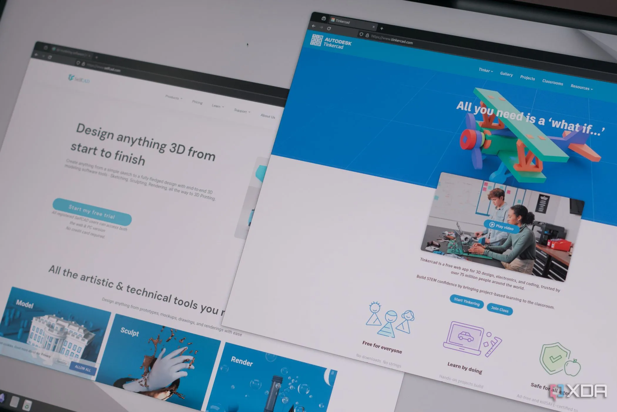 Giao diện website của TinkerCAD và SelfCAD, các công cụ thiết kế 3D phổ biến