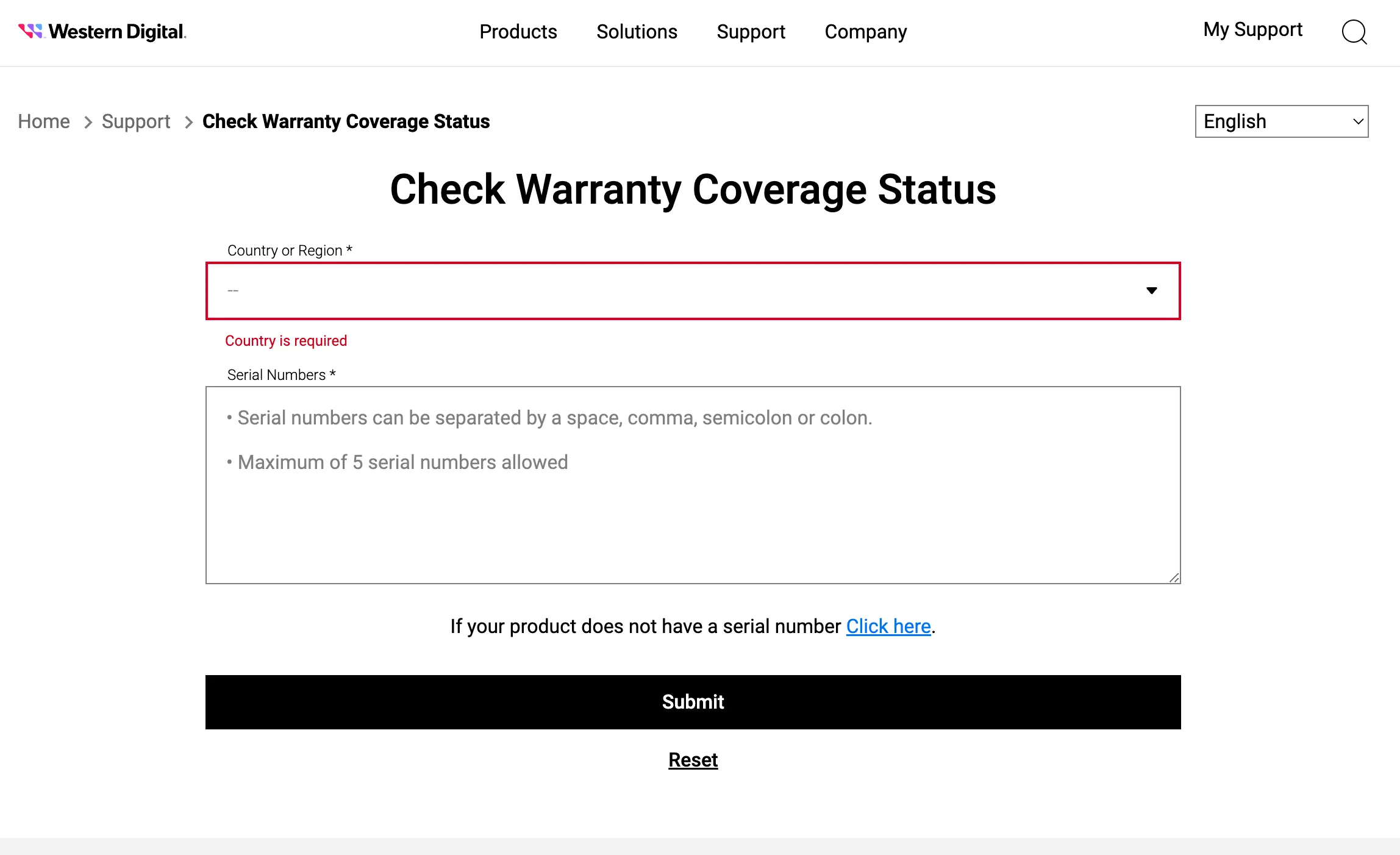 Giao diện website của Western Digital để kiểm tra tình trạng bảo hành ổ cứng bằng số serial