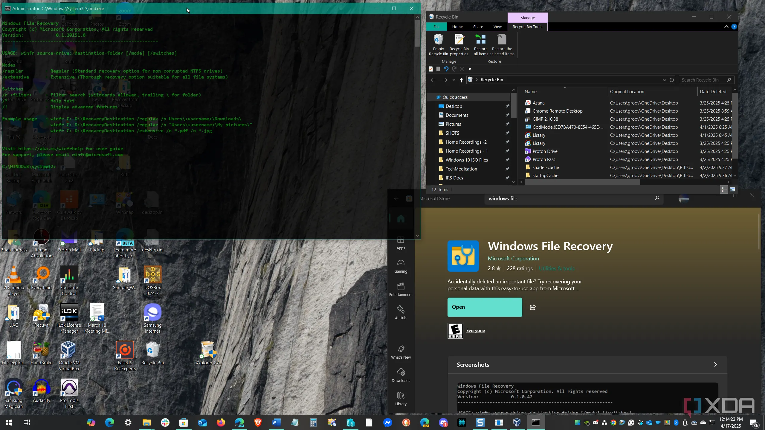 Giao diện Windows File Recovery dạng dòng lệnh trên Windows 10