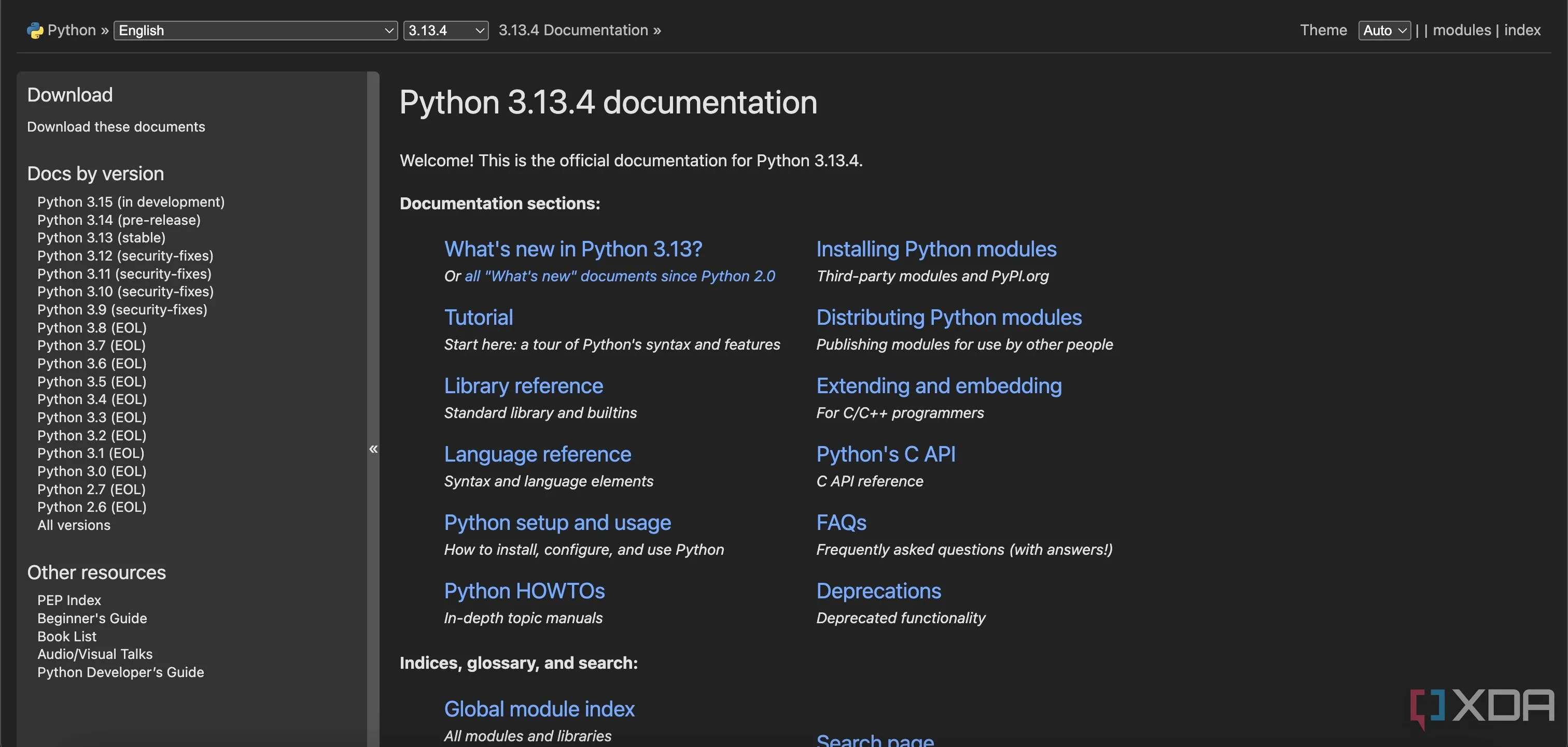 Giao diện xem tài liệu Python offline trên Kiwix server