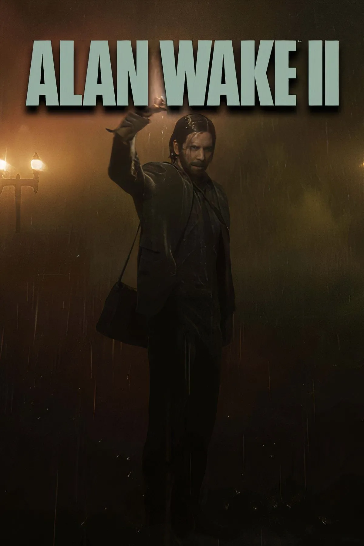 Hình ảnh bìa game Alan Wake II với tông màu u ám và hình ảnh nhân vật chính