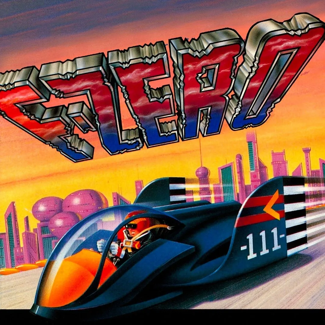 Hình ảnh bìa game F-Zero trên SNES, nổi bật hình ảnh phi thuyền tốc độ cao.
