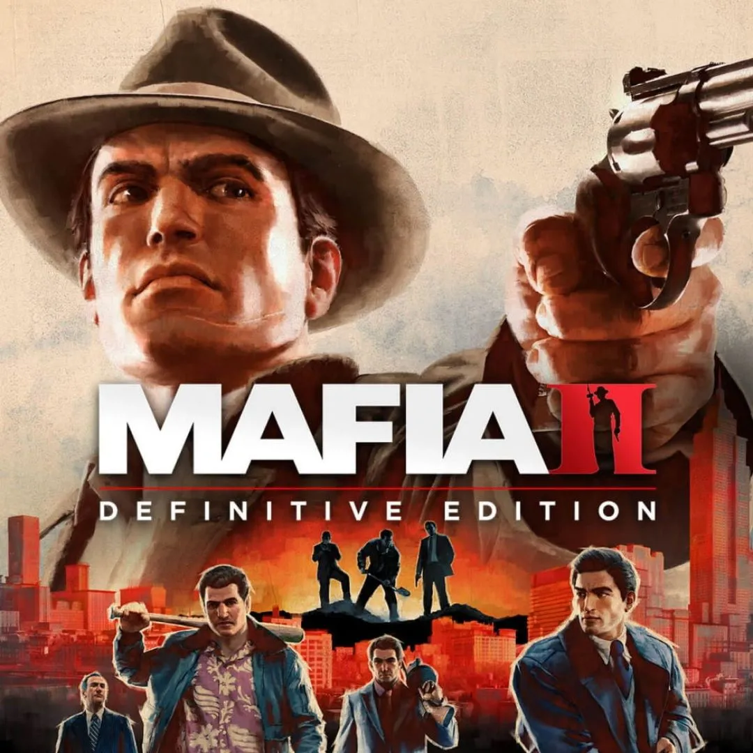 Hình ảnh bìa game Mafia 2: Definitive Edition, mô tả bối cảnh tội phạm những năm 1940-50.