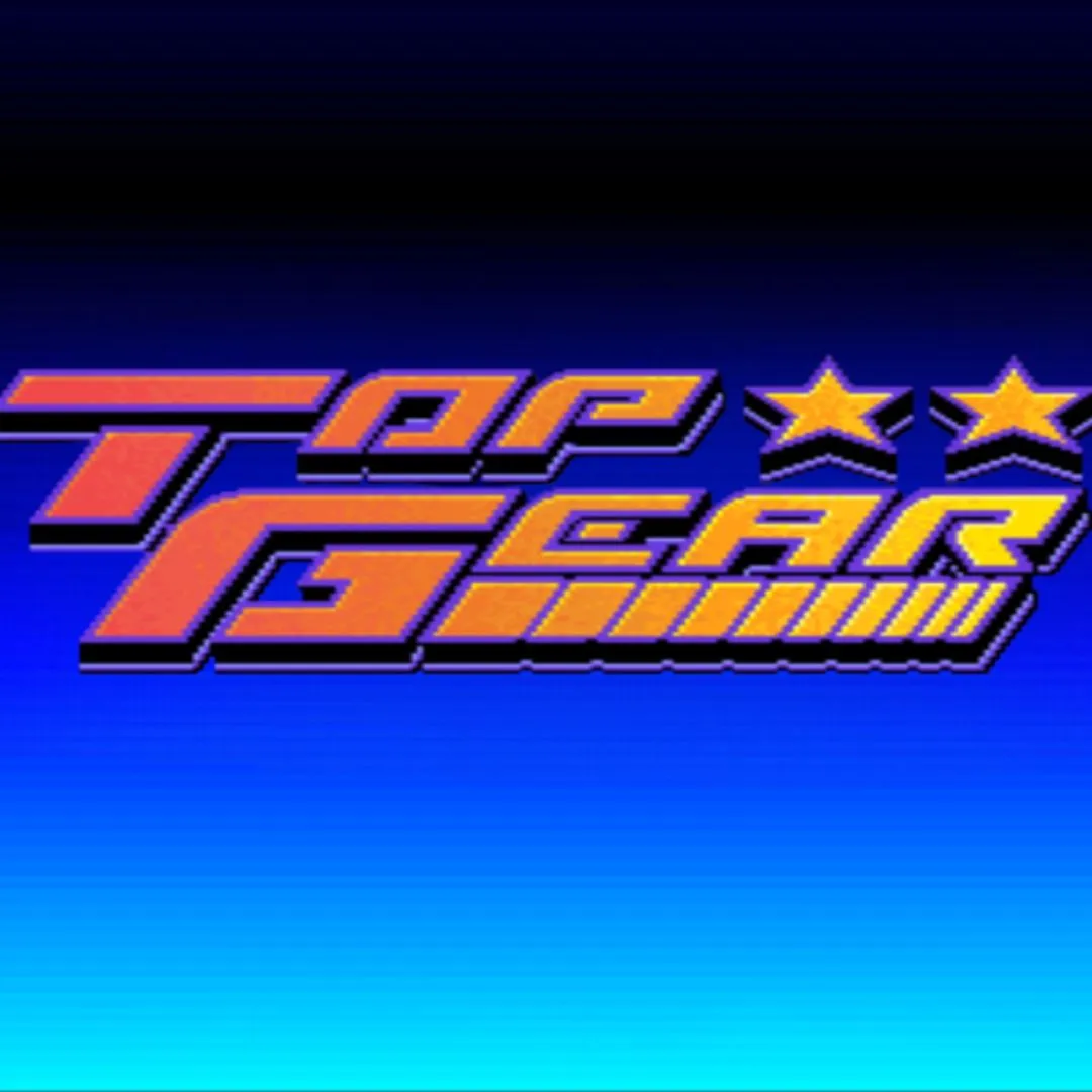 Hình ảnh bìa game Top Gear trên SNES, thể hiện một chiếc xe đua trên đường.