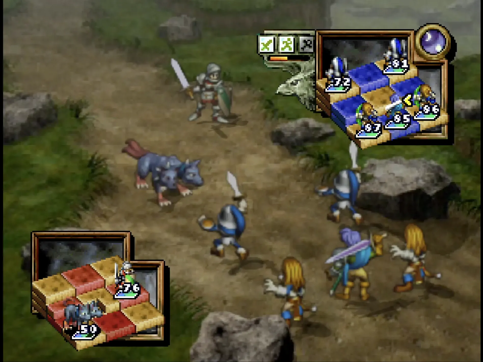 Hình ảnh chiến trường và giao diện game Ogre Battle 64: Person of Lordly Caliber
