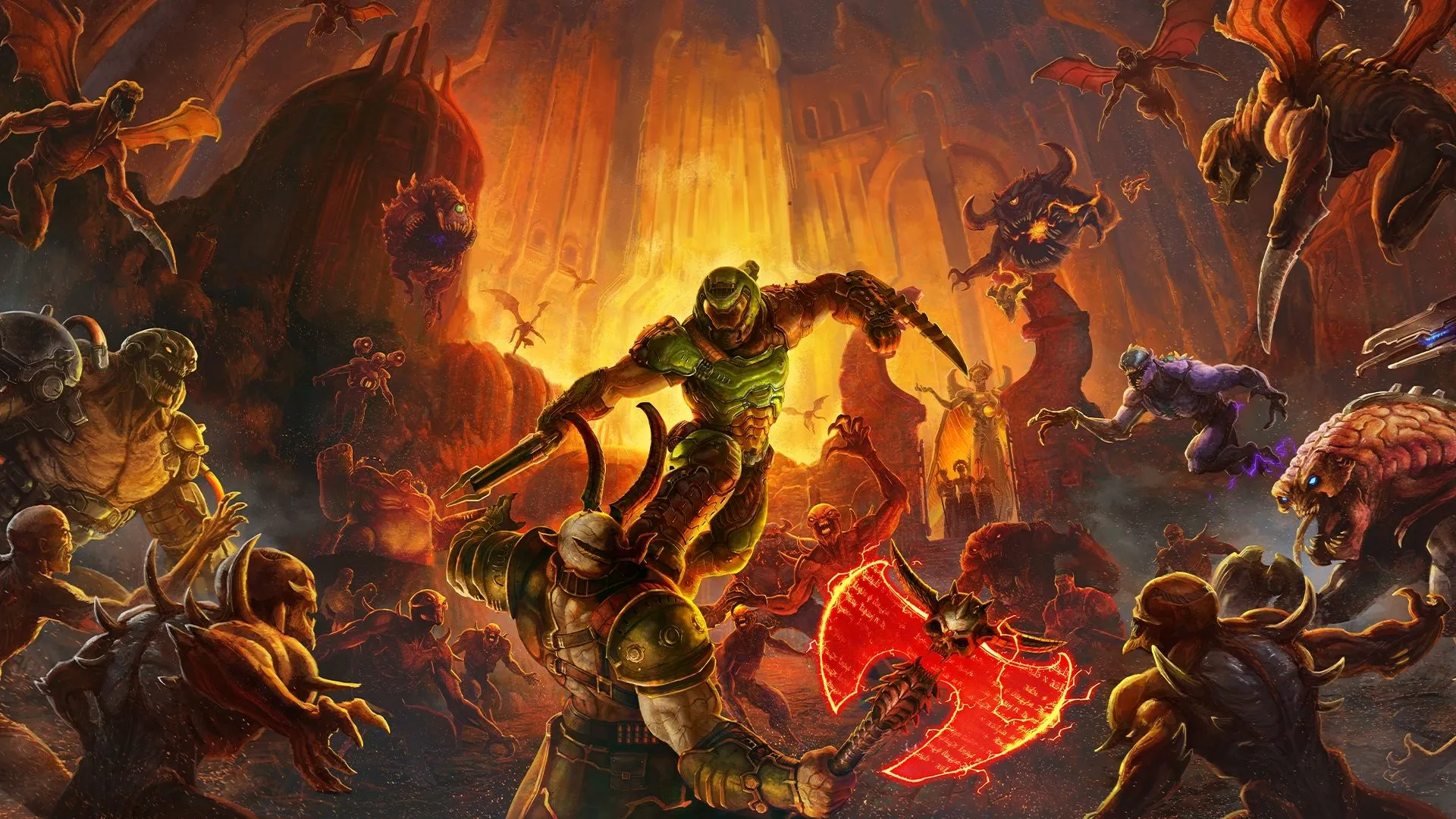 Hình ảnh chính của Doom Eternal, thể hiện phong cách hành động nhanh