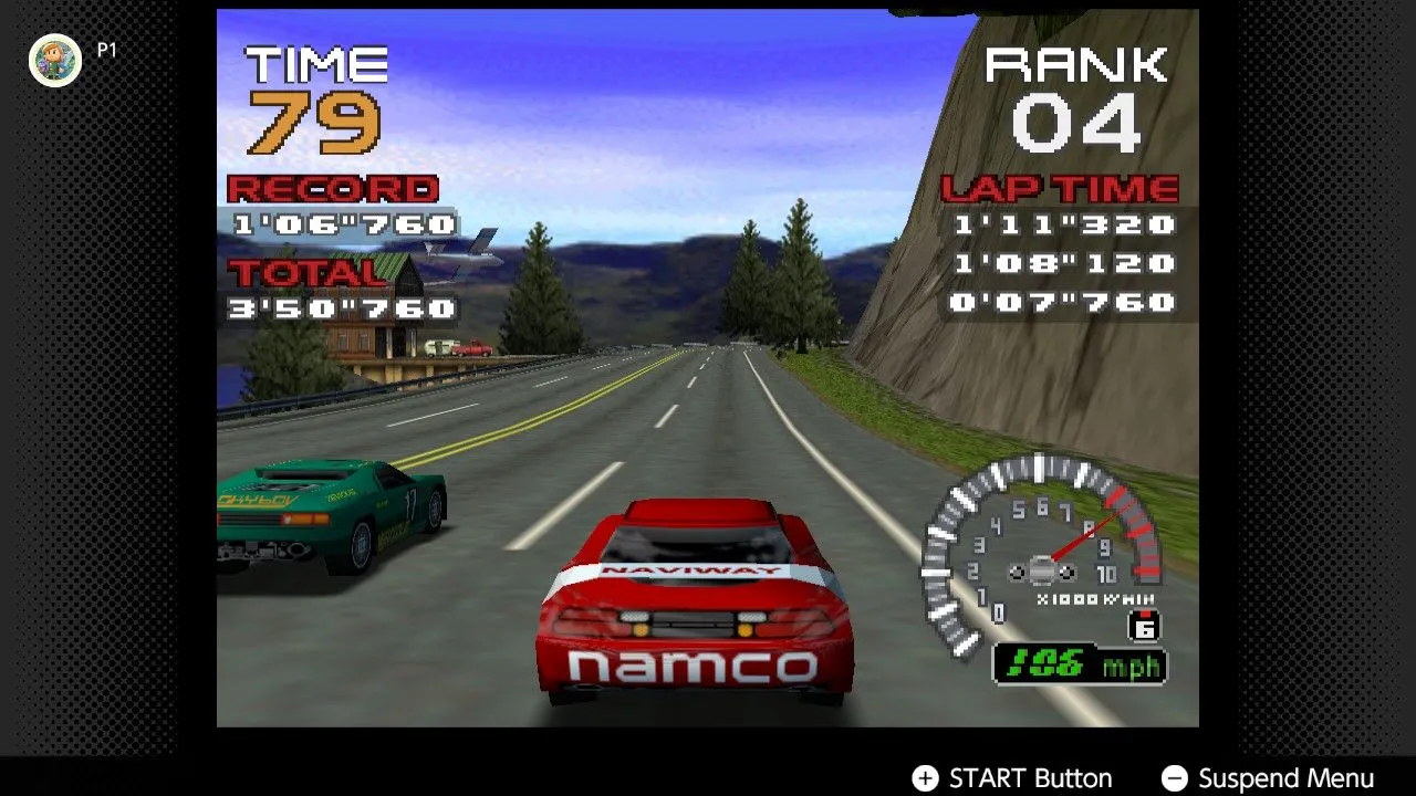 Hình ảnh game Ridge Racer 64 đang chạy mượt mà trên hệ máy Nintendo Switch