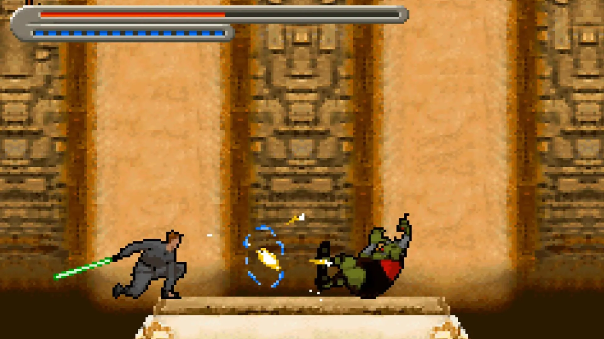 Hình ảnh game Star Wars Trilogy: Apprentice of the Force trên Game Boy Advance, thể hiện sự sáng tạo trong thiết kế màn chơi platformer