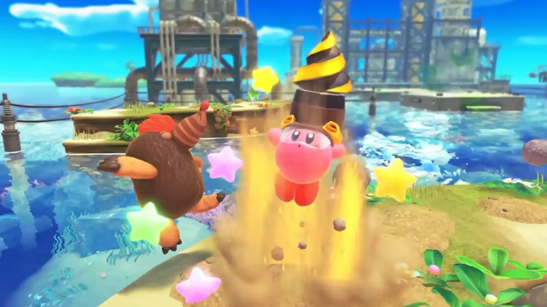 Hình ảnh gameplay Kirby and The Forgotten Land trên Nintendo Switch 1, tựa game sẽ có phiên bản nâng cấp cho Switch 2.
