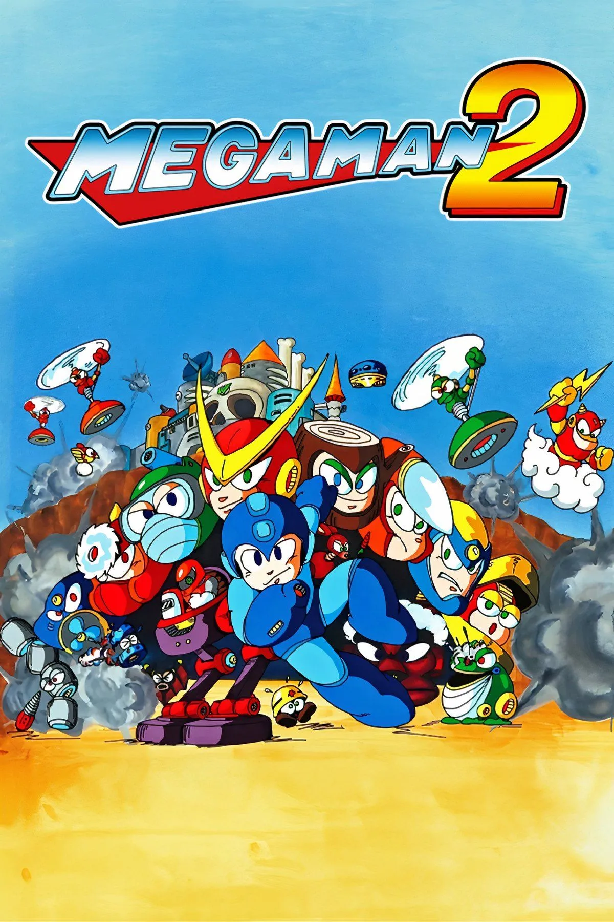 Hình ảnh gameplay nhân vật Mega Man trong tựa game Mega Man 2 kinh điển trên NES, thể hiện đồ họa pixel 8-bit đặc trưng.