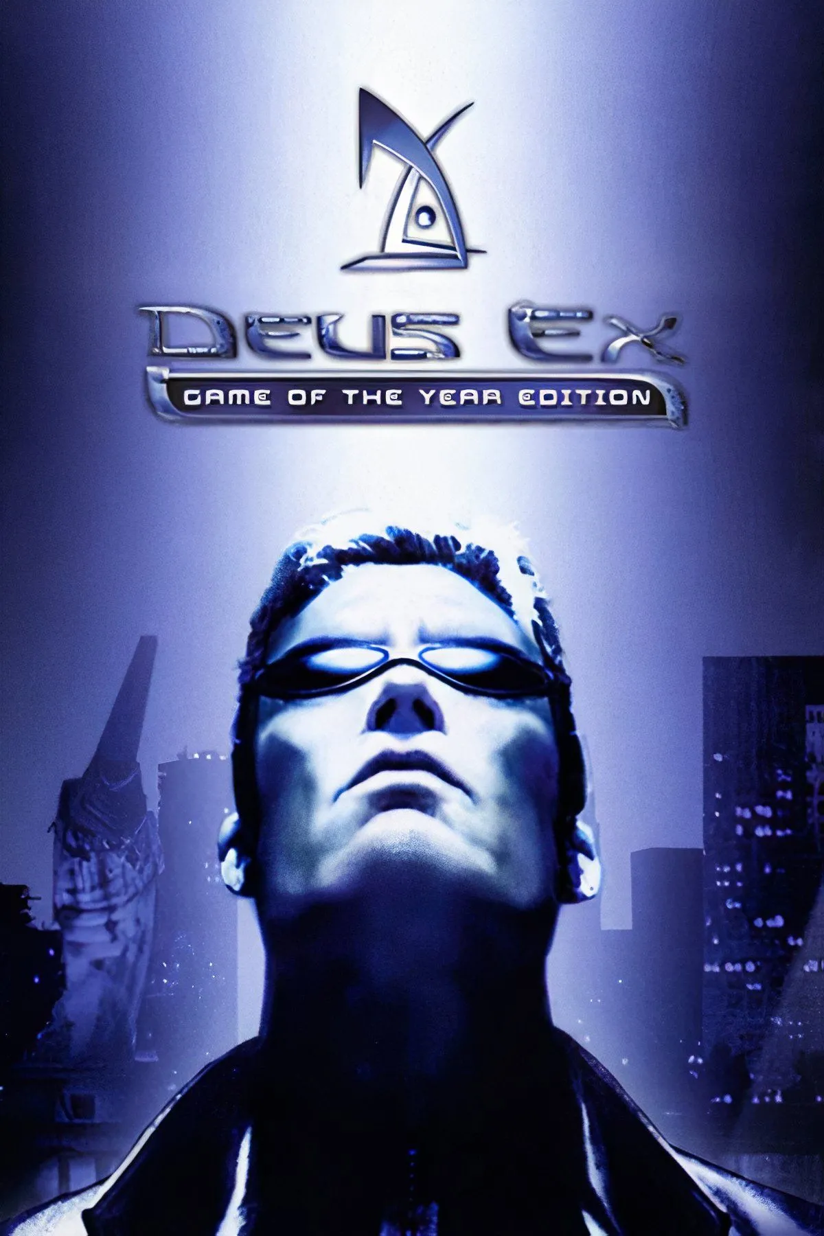 Hình ảnh minh họa bối cảnh và lối chơi đặc trưng của Deus Ex (2000), tựa game nhập vai hành động với phong cách cyberpunk và nhiều lựa chọn cho người chơi.
