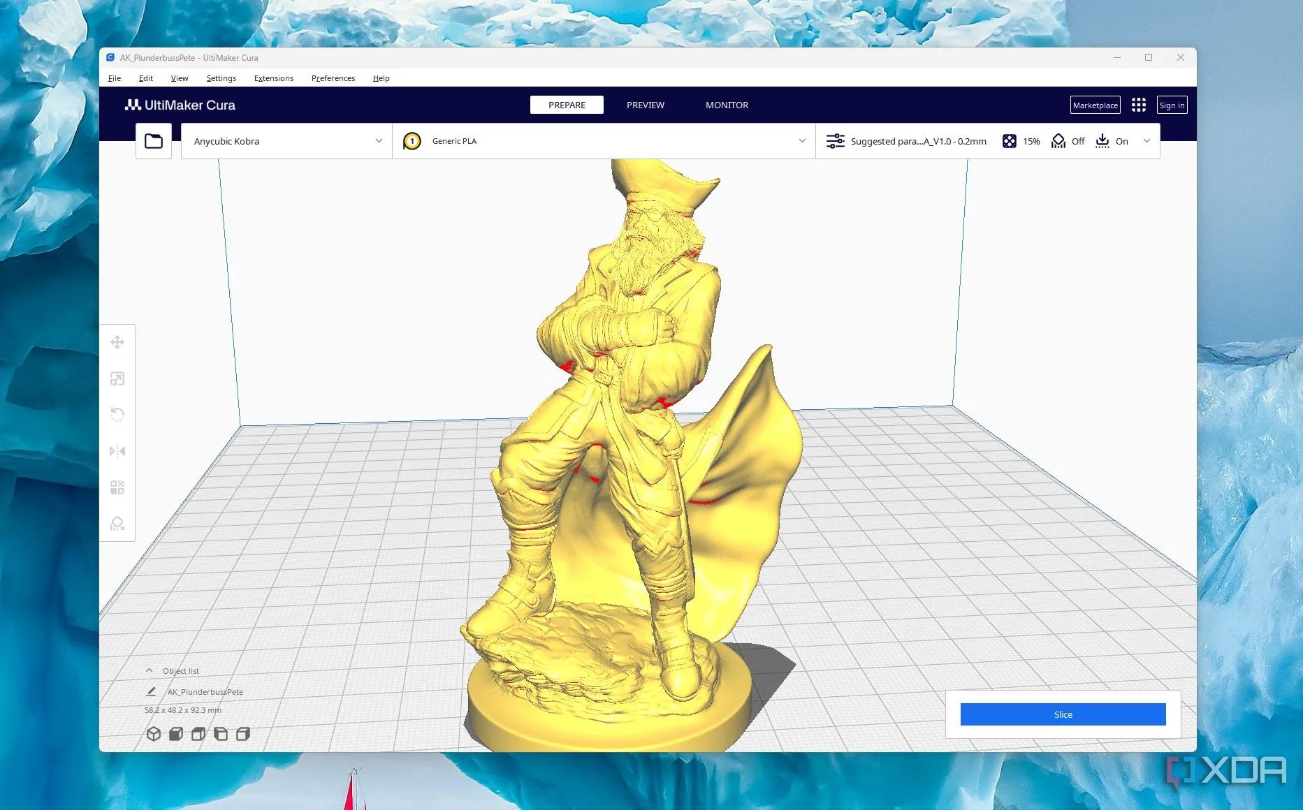 Hình ảnh mô hình 3D được mở trong phần mềm cắt lớp Cura, sẵn sàng cho quá trình cắt lát và in 3D