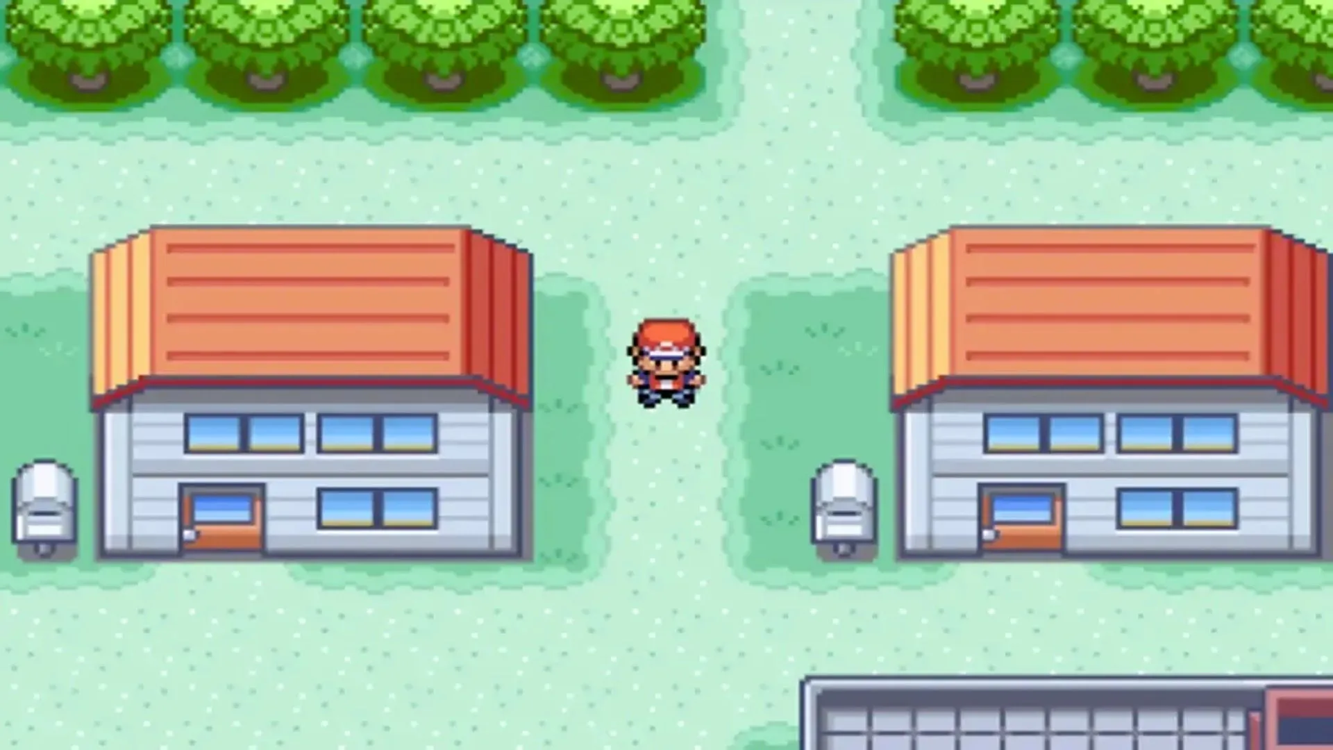 Hình ảnh người chơi khám phá thị trấn trong phiên bản game Pokémon FireRed trên Game Boy Advance.