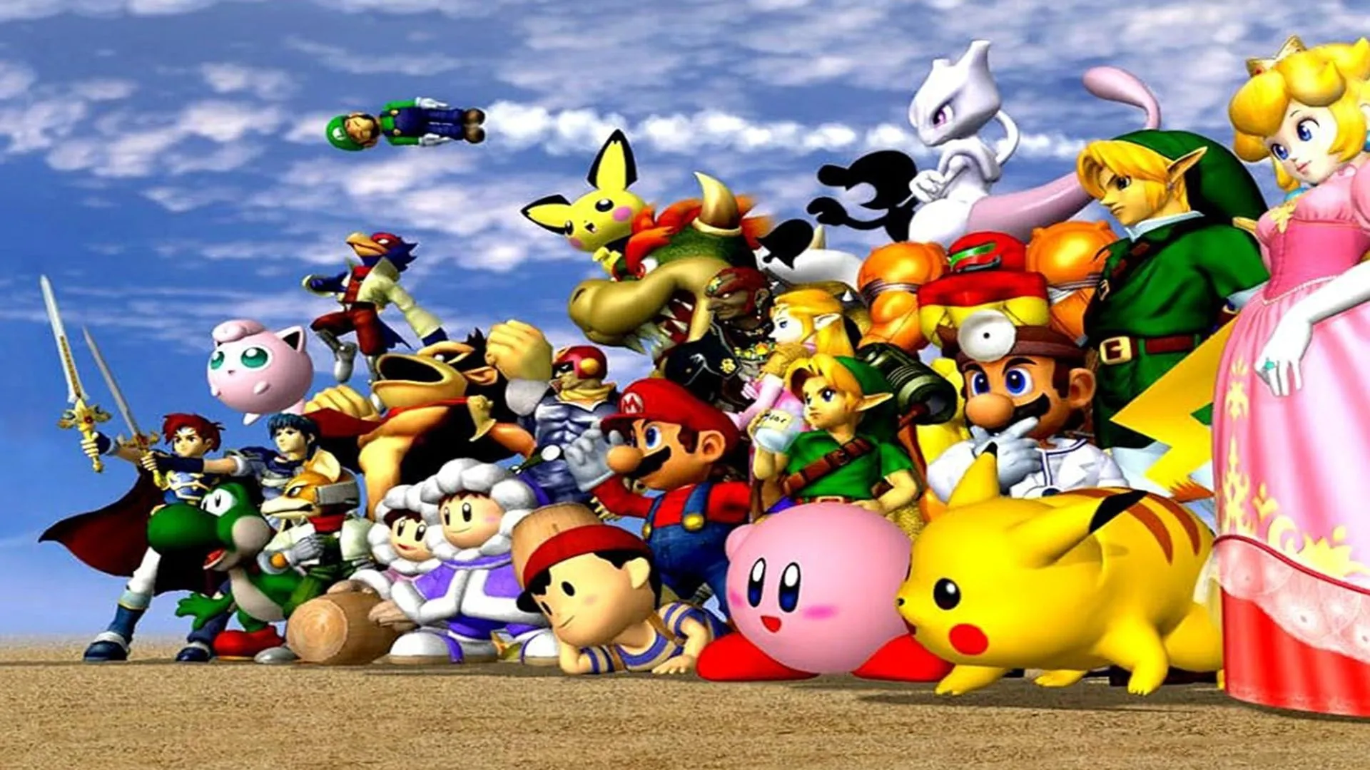 Hình ảnh quảng bá các nhân vật trong Super Smash Bros. Melee, thể hiện sự đa dạng và kịch tính của tựa game đối kháng.