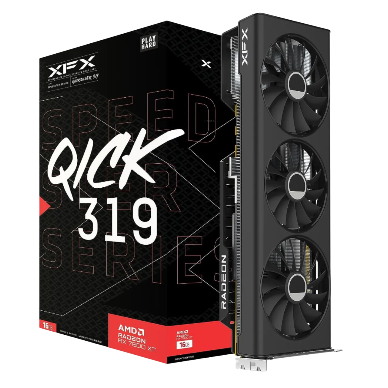 Hình ảnh render card đồ họa XFX Speedster QICK319 RX 7800 XT, một lựa chọn GPU mạnh mẽ cho game thủ