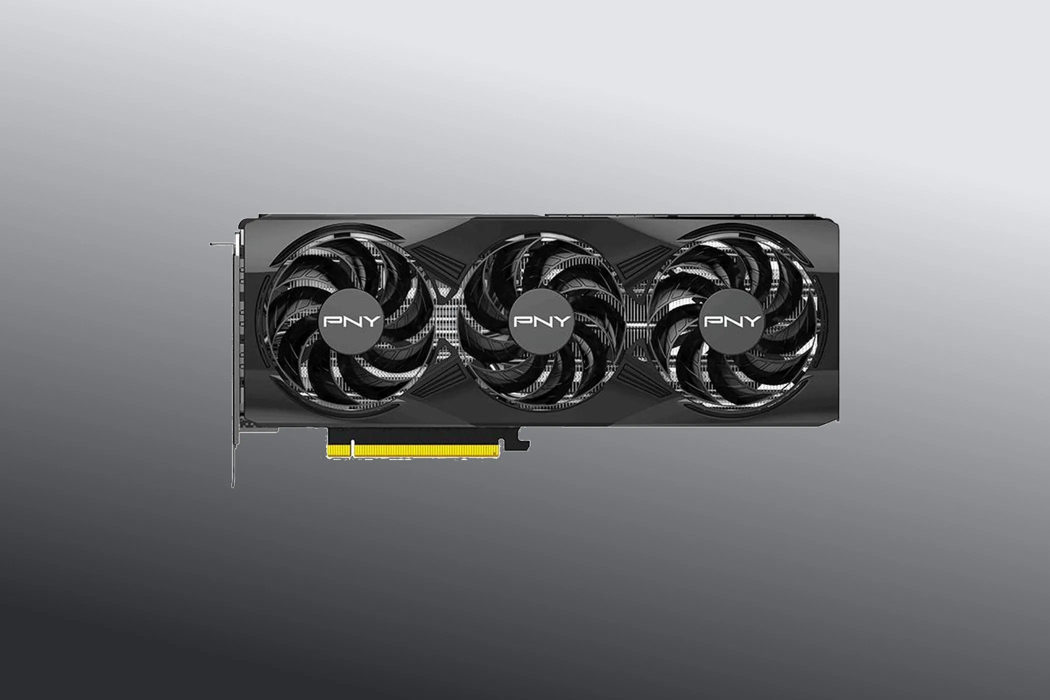 Hình ảnh render card PNY GeForce RTX 5070 OC với thiết kế đơn giản, tản nhiệt hiệu quả.