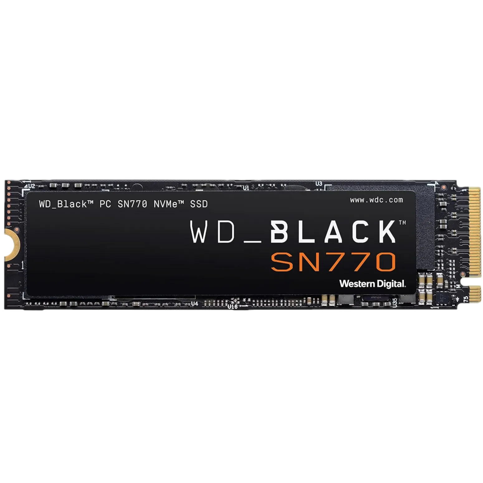 Hình ảnh render trong suốt của một ổ cứng NVMe SSD đen, đại diện cho các SSD hiện đại như WD Black SN770, nhấn mạnh vấn đề về nhiệt độ.