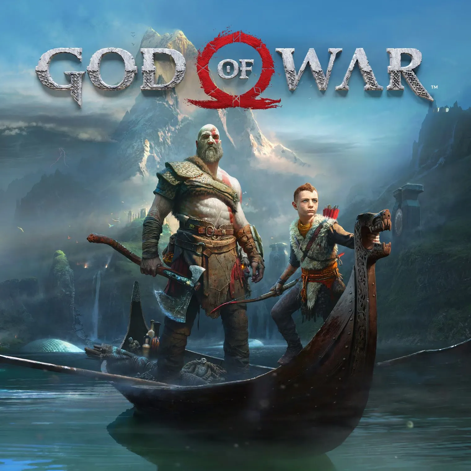 Hình ảnh sản phẩm của game God of War (2018) với Kratos và Atreus trong bối cảnh thần thoại Bắc Âu, thể hiện mối quan hệ cha con đầy cảm xúc.
