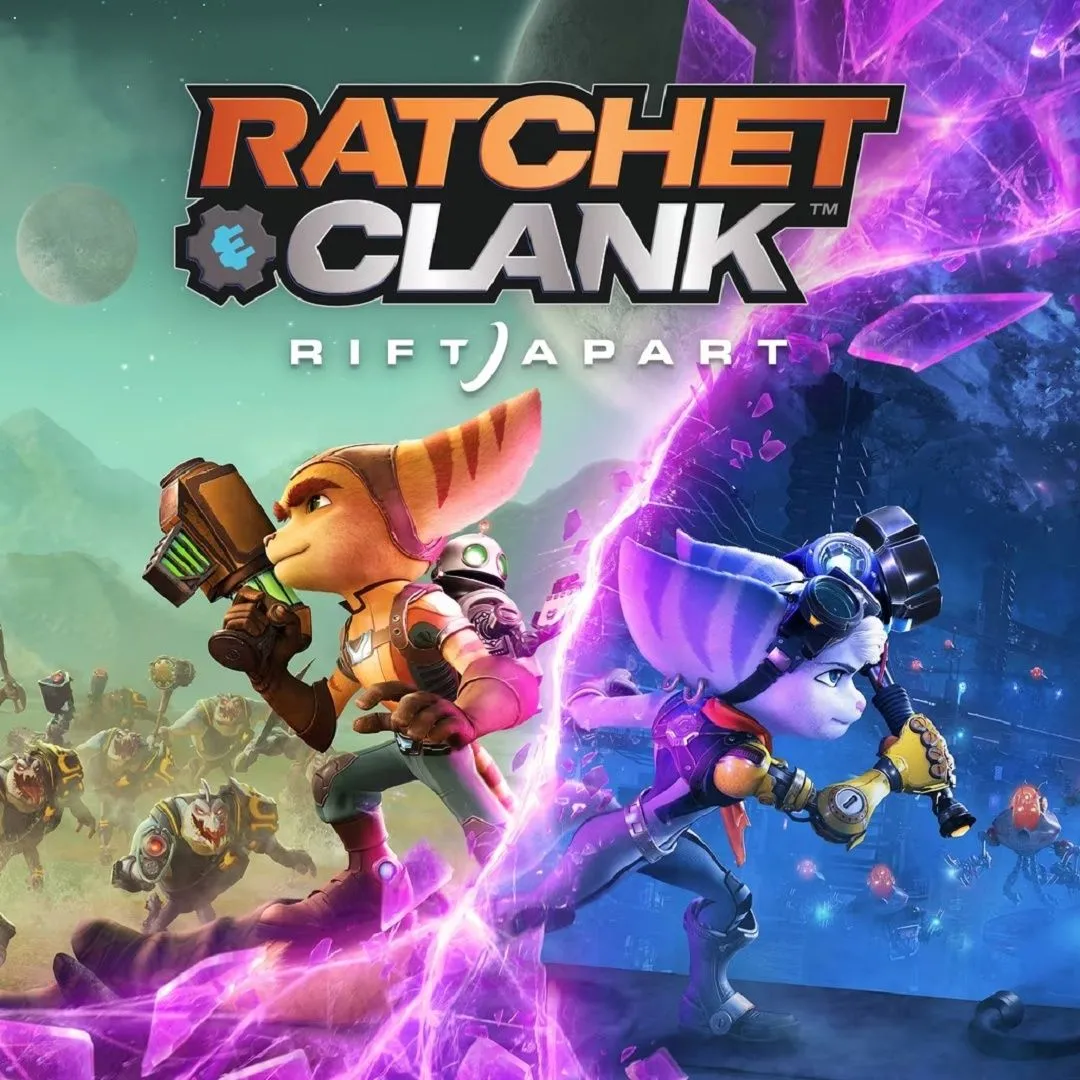 Hình ảnh sản phẩm của game Ratchet &amp; Clank: Rift Apart, hiển thị nhân vật chính Ratchet và Clank.